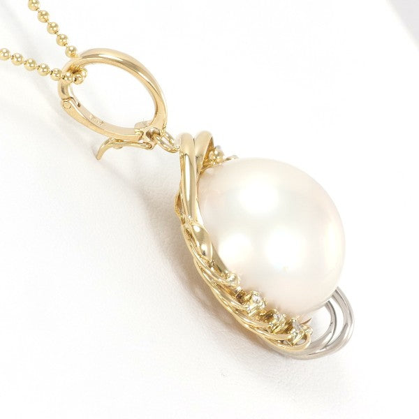 18K Yellow Gold & White Gold Mabe Pearl Diamond Necklace for Women - Elegant Pearl Jewelry Gift for Wedding, Anniversary & Special Occasions