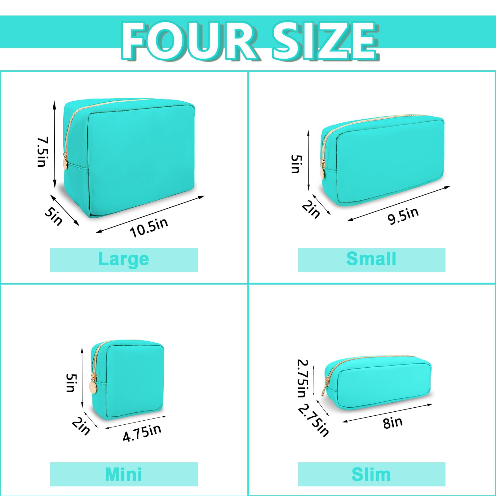 Waterproof Small Pencil Case & Makeup Bag for Women - Cute Preppy Nylon Pouch with Zipper for School, Office & Travel - Slim Mint Green Storage Organizer for Pens, Brushes & Cosmetics | Perfect for Students, Professionals & Makeup Lovers
