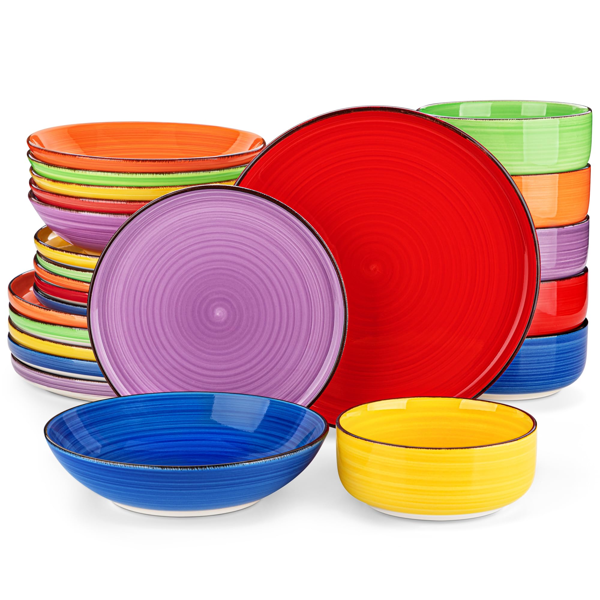 Vancasso Bonita 24-Piece Stoneware Dinnerware Set for 6 - Microwave & Dishwasher Safe Plates, Bowls & Mugs - Colorful Dining Set for Everyday Meals, Family Gatherings & Restaurant-Style Presentation