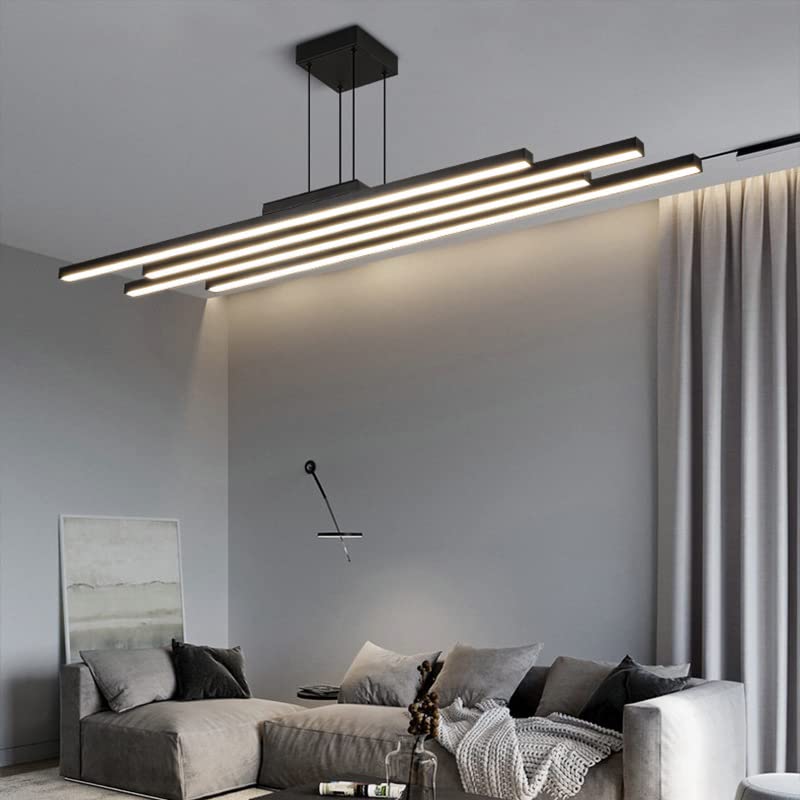 Modern Black Nordic Chandelier - Dimmable LED Hanging Light Fixture for Restaurant, Bar Counter & Living Room | Aluminum Minimalist Design with Designer Style Lighting | Perfect for Dining Areas, Home Decor and Commercial Spaces