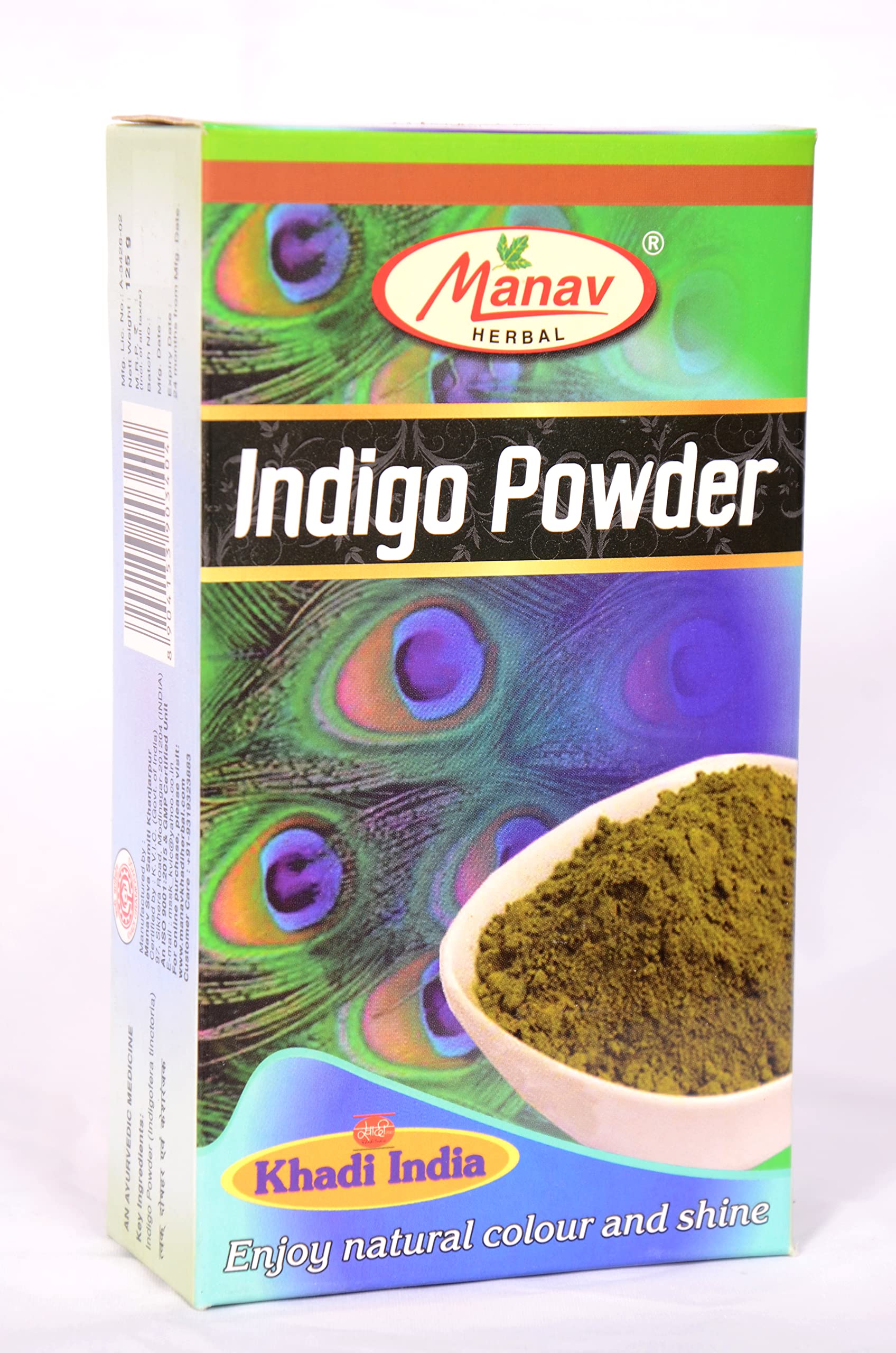 Shri Manav Herbal Natural Indigo Powder for Black Hair - 125g | 100% Pure & Organic Hair Dye | Safe Chemical-Free Gray Coverage | Perfect for DIY Hair Coloring at Home