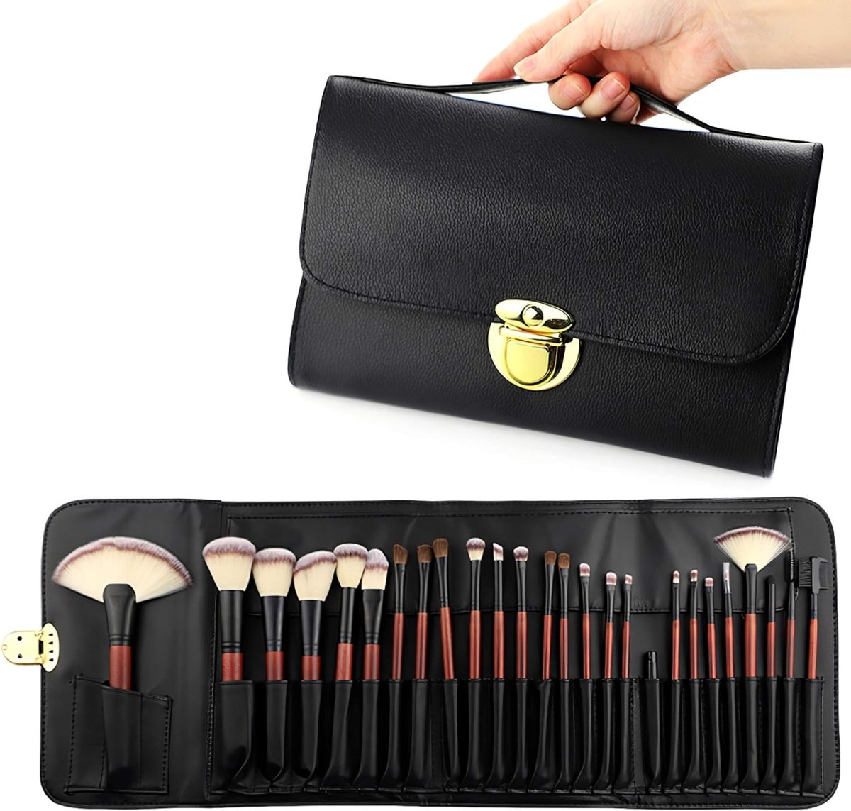 26pcs Professional Makeup Brush Set - Soft Real Animal Hair Bristles & Solid Wood Handles for Flawless Makeup Application - Perfect for Contouring, Blending, and Everyday Beauty Routine