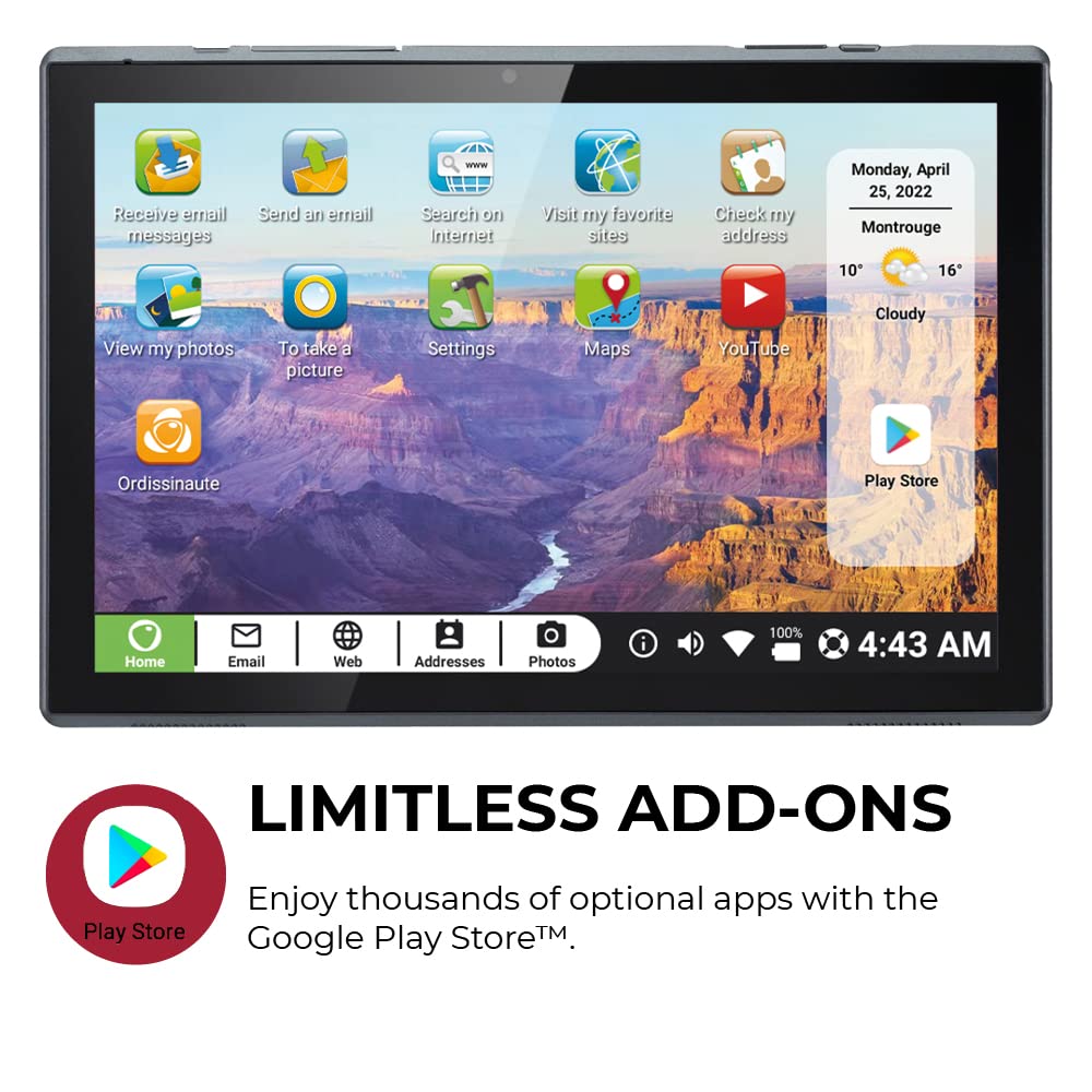 Easy-to-Use 10.1 Inch Touch Screen Tablet for Seniors - Simple Interface, WiFi, Dual Cameras - Perfect for Video Calls, Web Browsing & Photos - Great Gift for Elderly Parents & Grandparents - Ideal for Family Communication, Online Learning & Entertainment