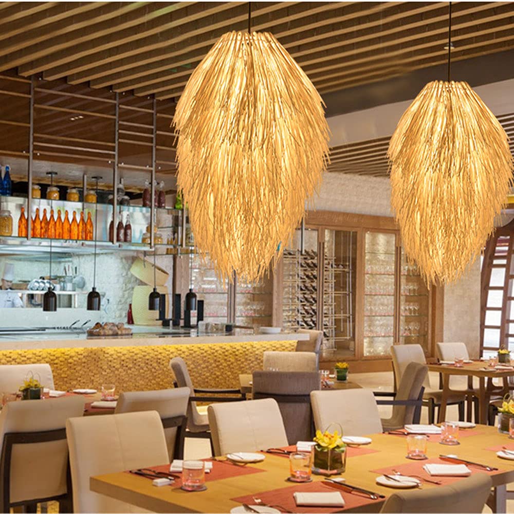 Handwoven Bamboo Chandelier - Rustic Wicker Pendant Lamp for Kitchen, Living Room & Dining Room | Asian Style Hanging Light Fixture | Perfect for Farmhouse, Zen Decor & Indoor Lighting