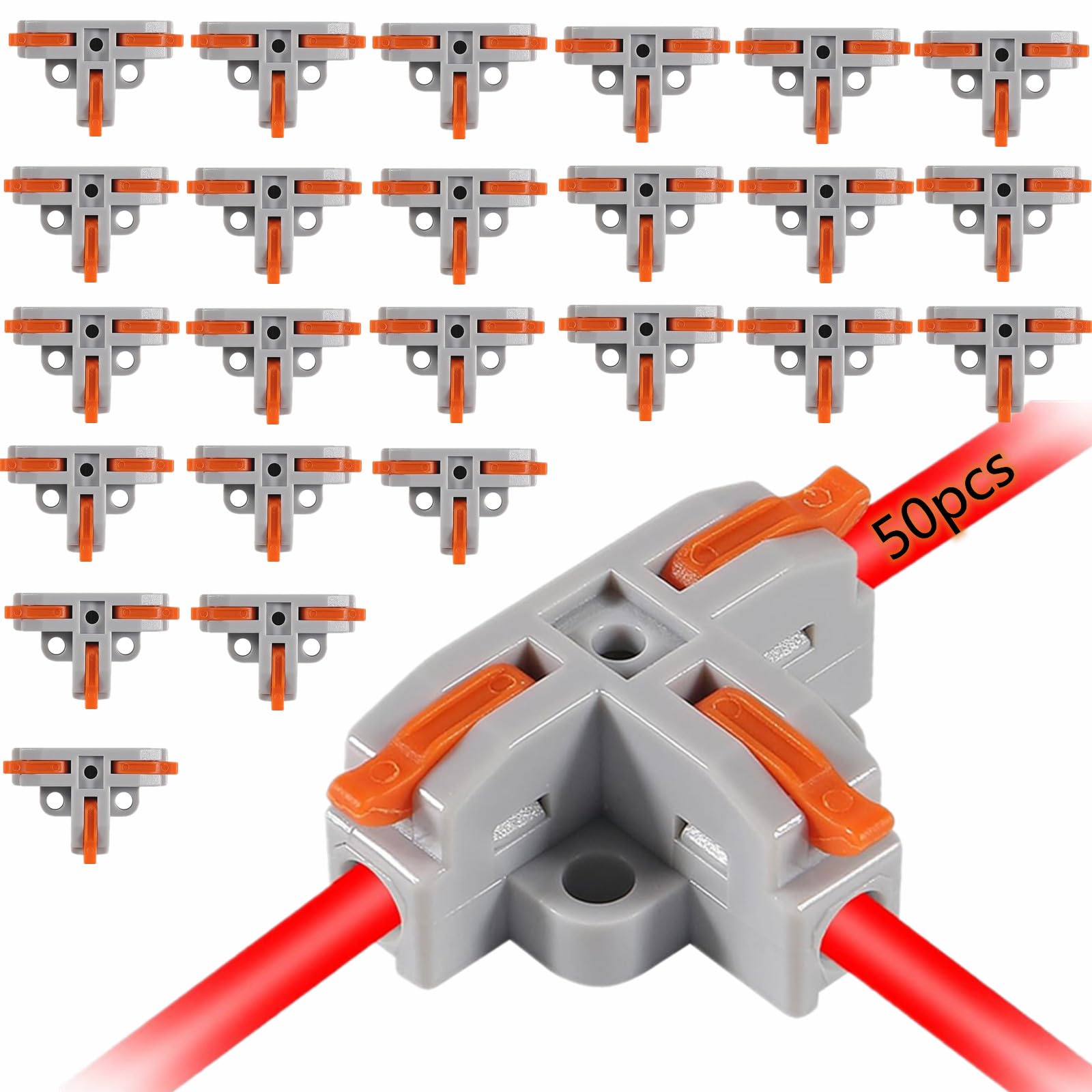 50PCS T-Shape Lever Wire Connectors - Quick Push-in Electrical Terminal Blocks for AWG 28-12 Wires | Ideal for Home Wiring, DIY Electrical Projects & Automotive Applications