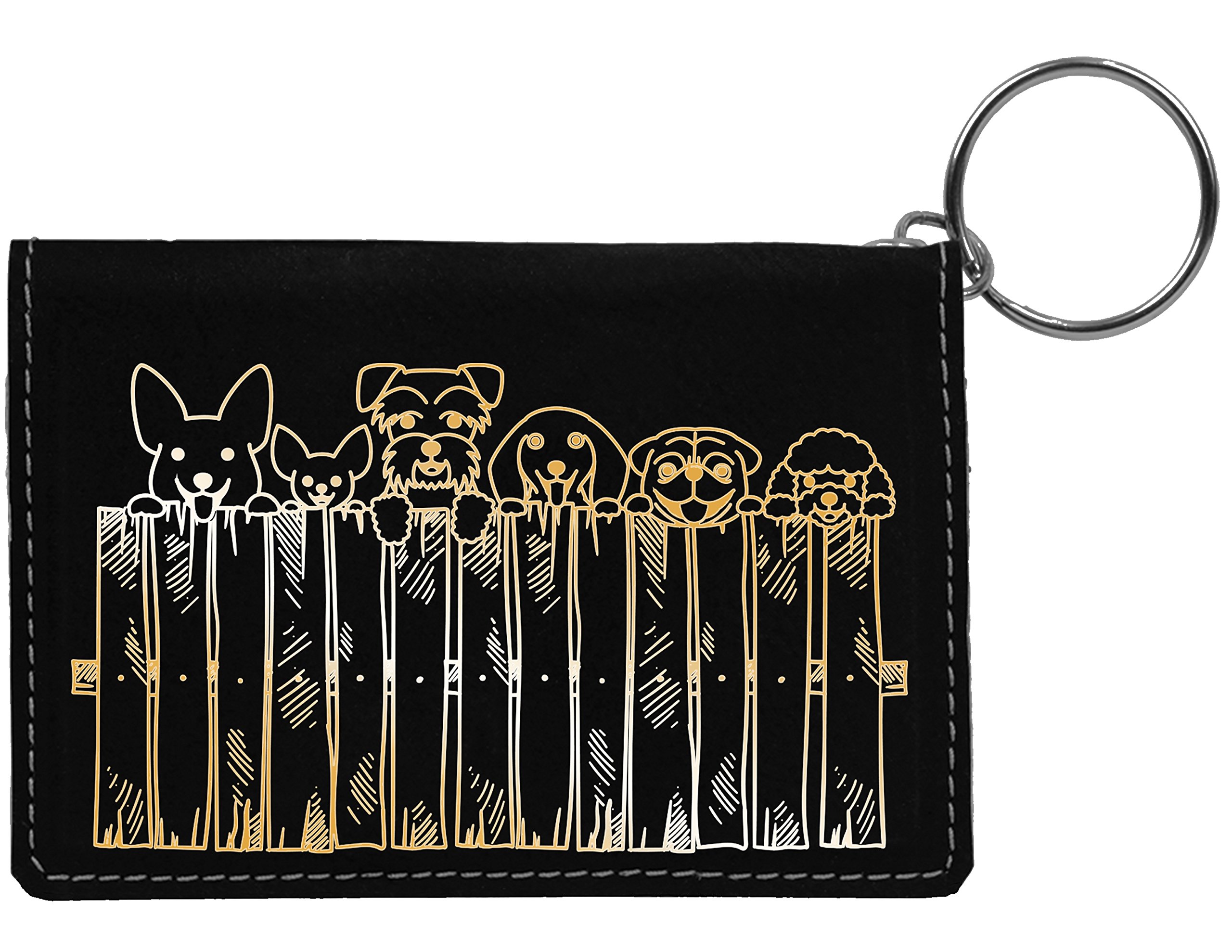 CAROUSELCHECKS Peeking Pups Laser Engraved Leatherette Keychain Wallet - Cute Dog Design Compact Card Holder for Keys, ID & Credit Cards - Perfect Gift for Pet Lovers & Daily Use