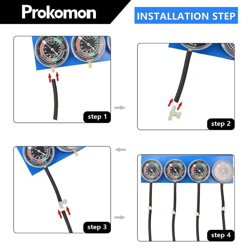 Prokomon 4-Gauge Motorcycle Carburetor Synchronizer Tool - Vacuum Carb Sync Tool for 2 & 4 Cylinder Engines - Perfect for Motorcycle Maintenance & Performance Tuning