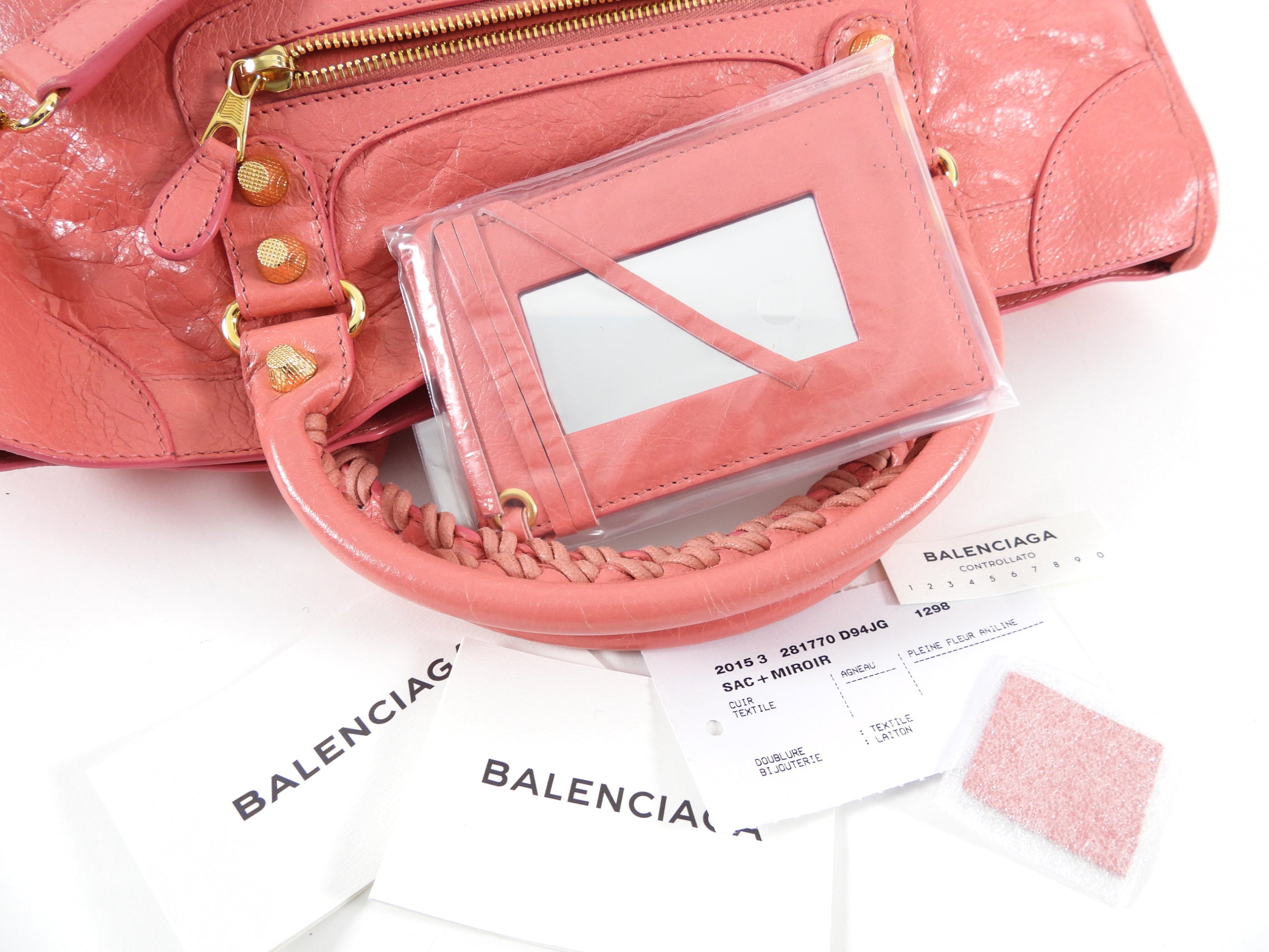 Balenciaga Classic City Medium Lampskin Leather Handbag in Salmon Pink with Gold Hardware - Perfect for Women's Everyday Use, Work, and Evening Out