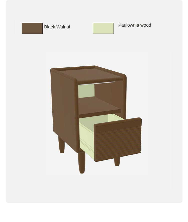 Solid Black Walnut Wood Nightstand with Narrow Design - Perfect for Small Bedrooms, Apartments & Modern Home Decor