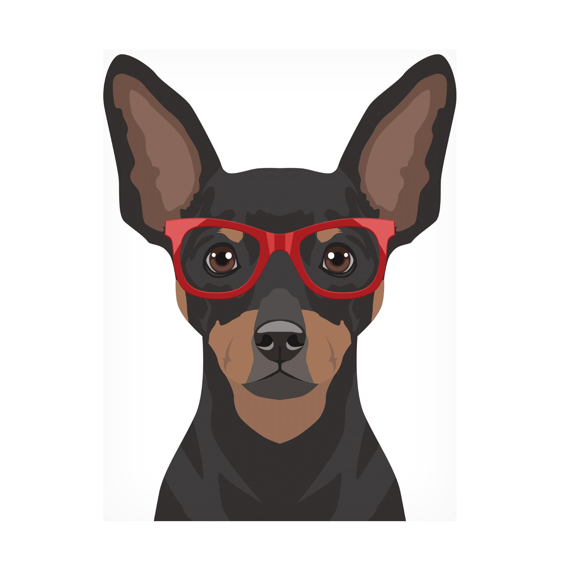 Miniature Pinscher Wearing Hipster Glasses Canvas Wall Art - Modern Dog Portrait Painting for Living Room, Bedroom & Office Decor - Unique Gift for Dog Lovers