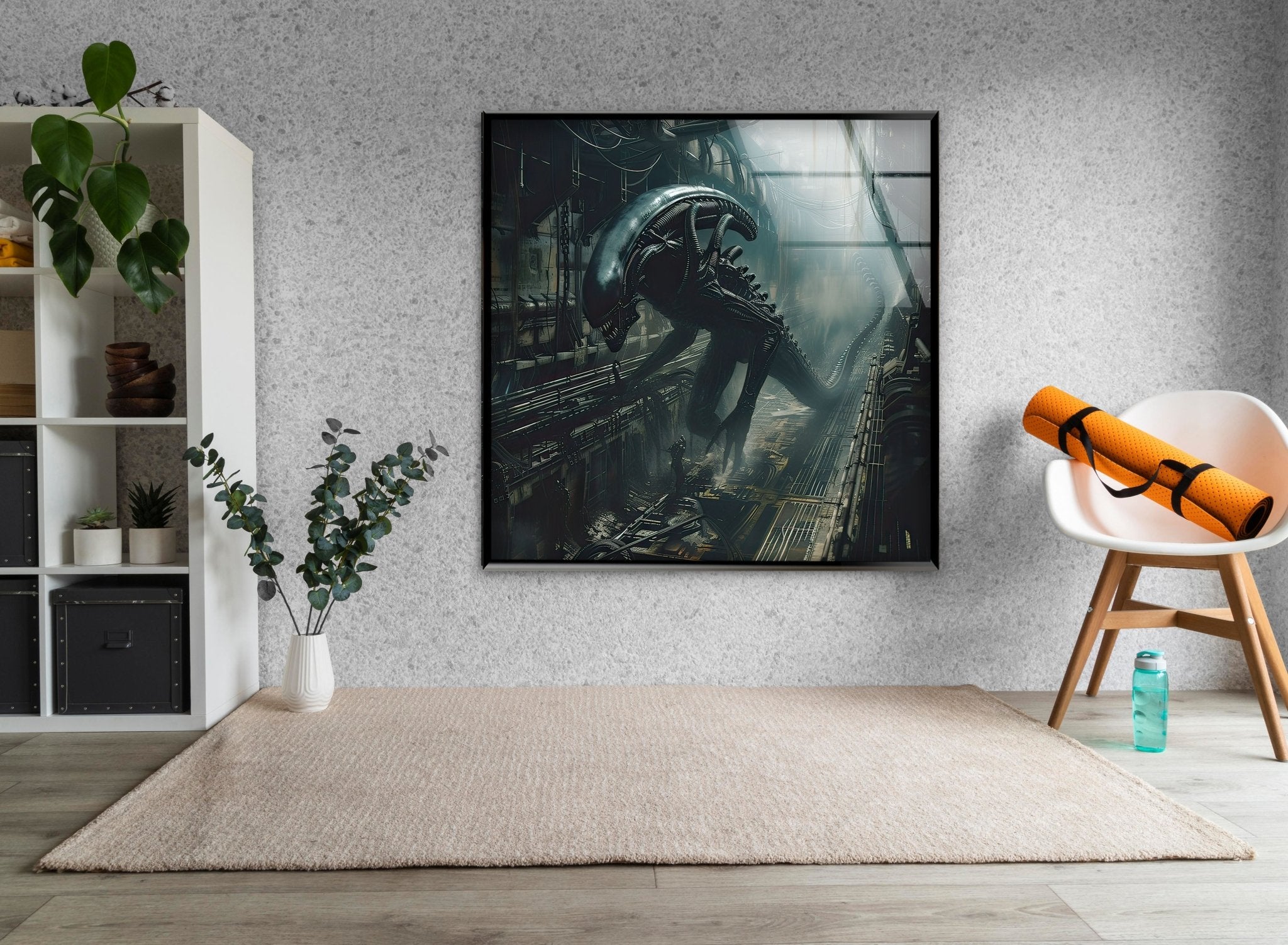 Alien Glass Wall Art - Modern Abstract Home Decor for Living Room, Bedroom & Office - Unique Handcrafted Glass Artwork for Sci-Fi & Space Enthusiasts