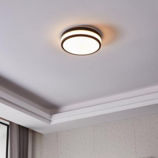 Eglo Palermo 30cm Round Black LED Flush Mount Ceiling Light IP44 Waterproof - Perfect for Bathroom, Kitchen, and Indoor Lighting