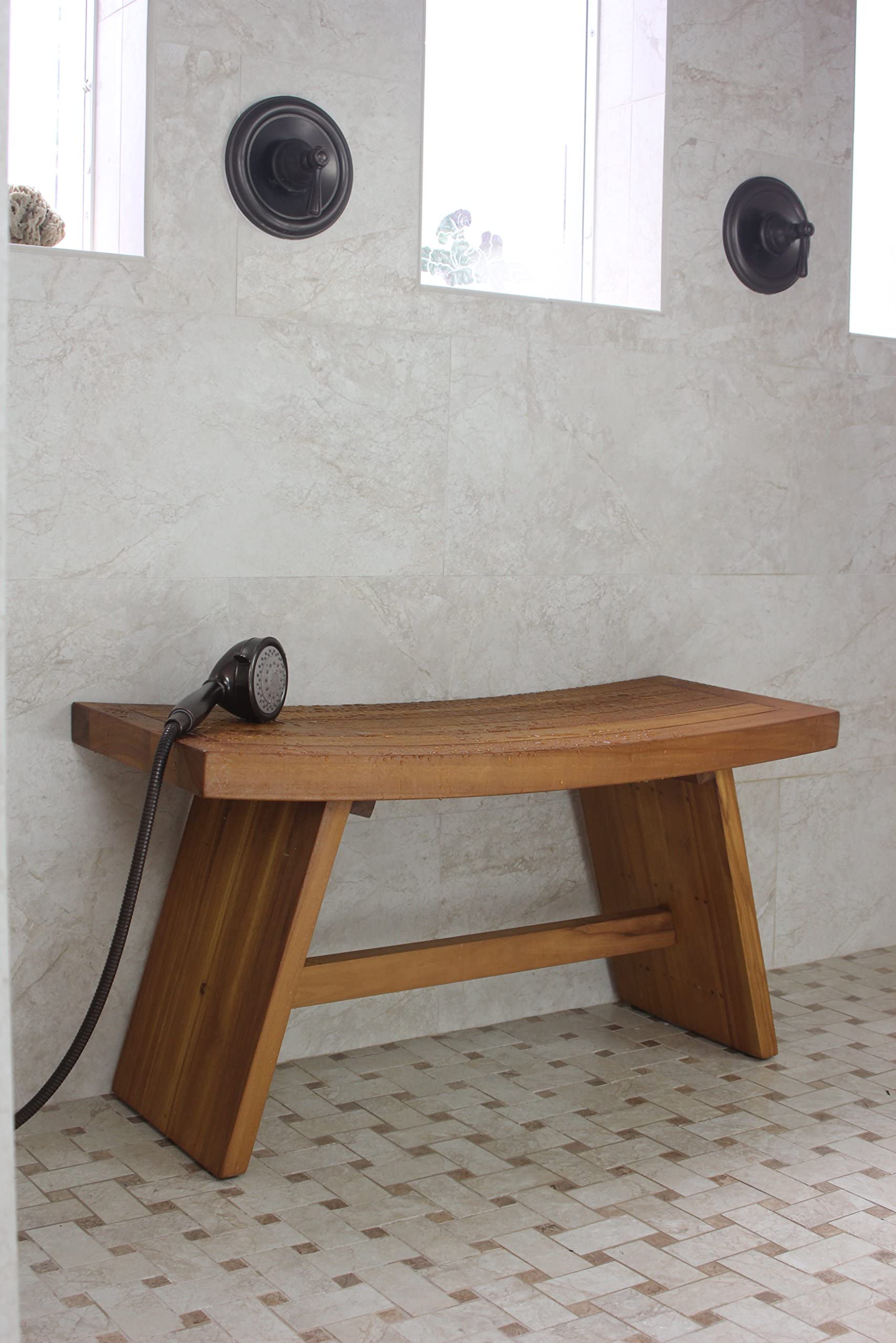 AquaTeak 36 Inch Asian Teak Shower Bench - Premium Waterproof Bathroom Seating for Spa, Sauna & Elderly Safety
