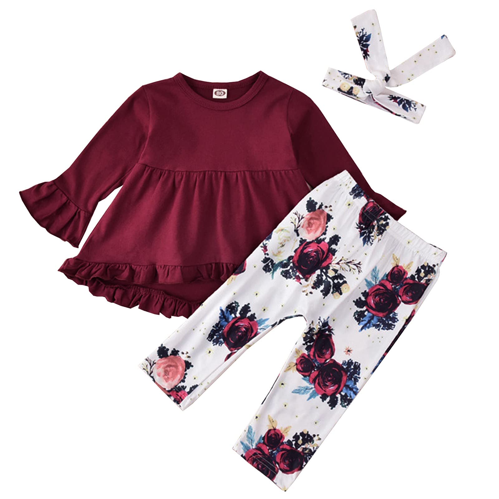 **Newborn Baby Girl Clothes Set - Ruffled Top, Pants & Headband 3-Piece Outfit | Soft Cotton Infant Outfit for Photos, Parties & Everyday Wear**