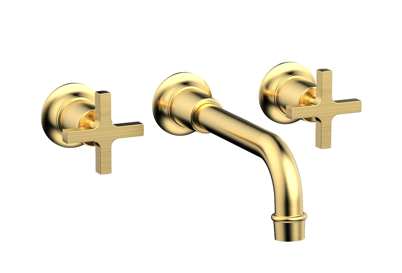 HEX MODERN Wall Mount Tub Faucet Set with Cross Handles - Model 501-58 - Perfect for Bathroom Renovation and Modern Home Decor