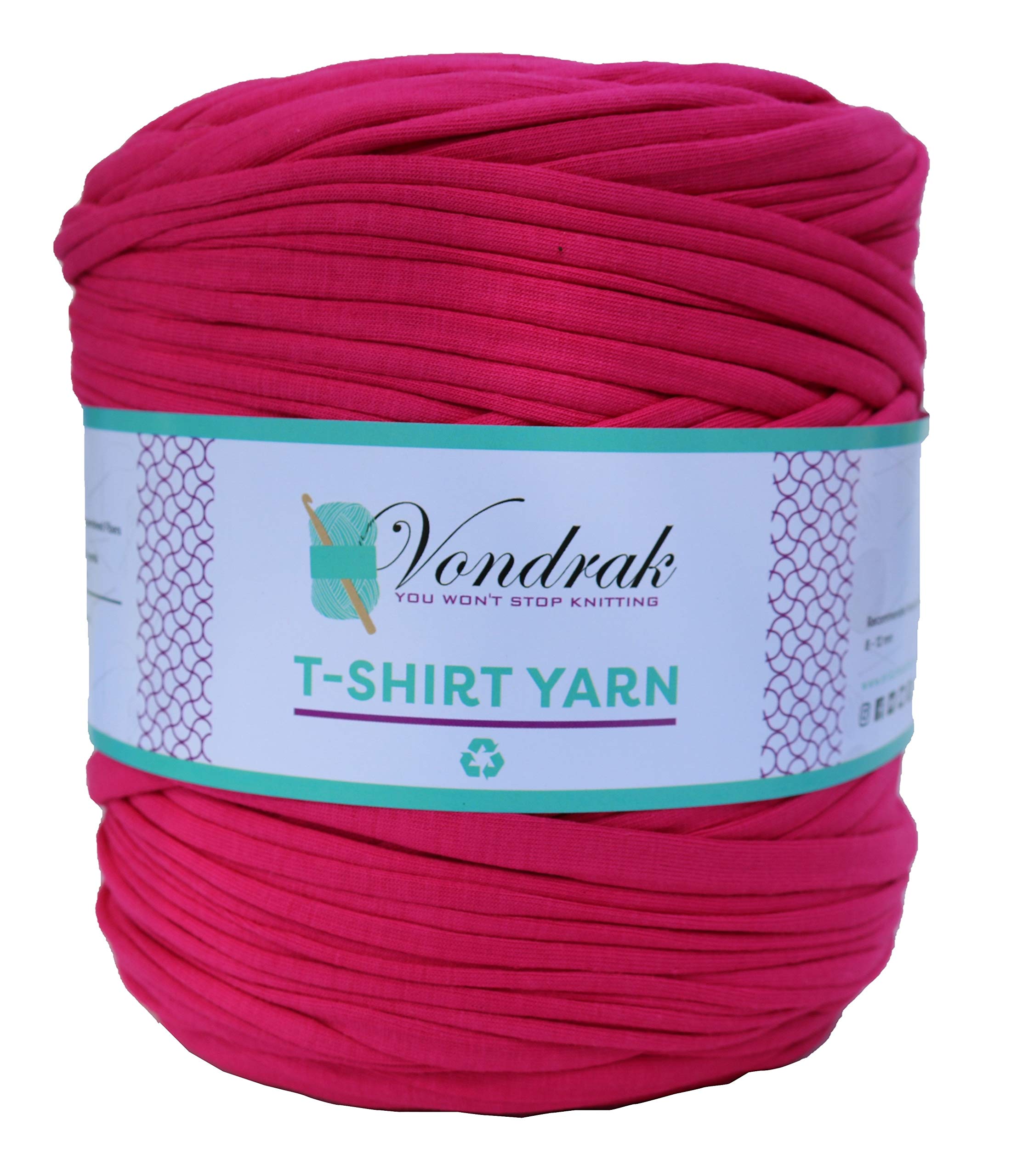 Recycled T-Shirt Yarn 130 Yards (1.5 lb) - Eco-Friendly Fabric Yarn for Crocheting, Knitting & DIY Crafts - Soft Fuchsia Yarn for Rugs, Baskets & Home Decor Projects