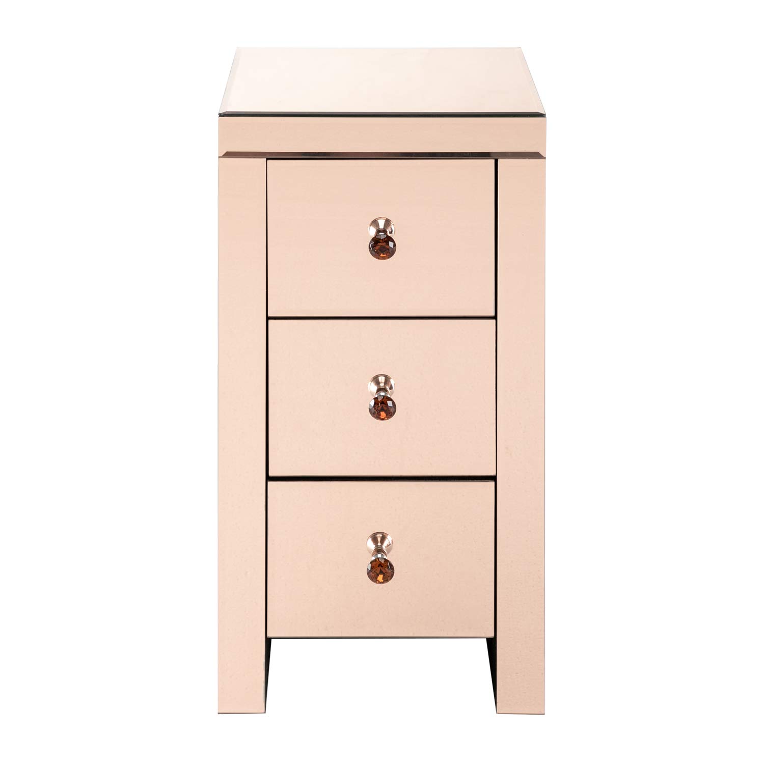 Modern Mirrored Glass Nightstand with 3 Drawers - Elegant Rose Gold Finish for Bedroom Decor, Perfect for Small Spaces & Apartment Living
