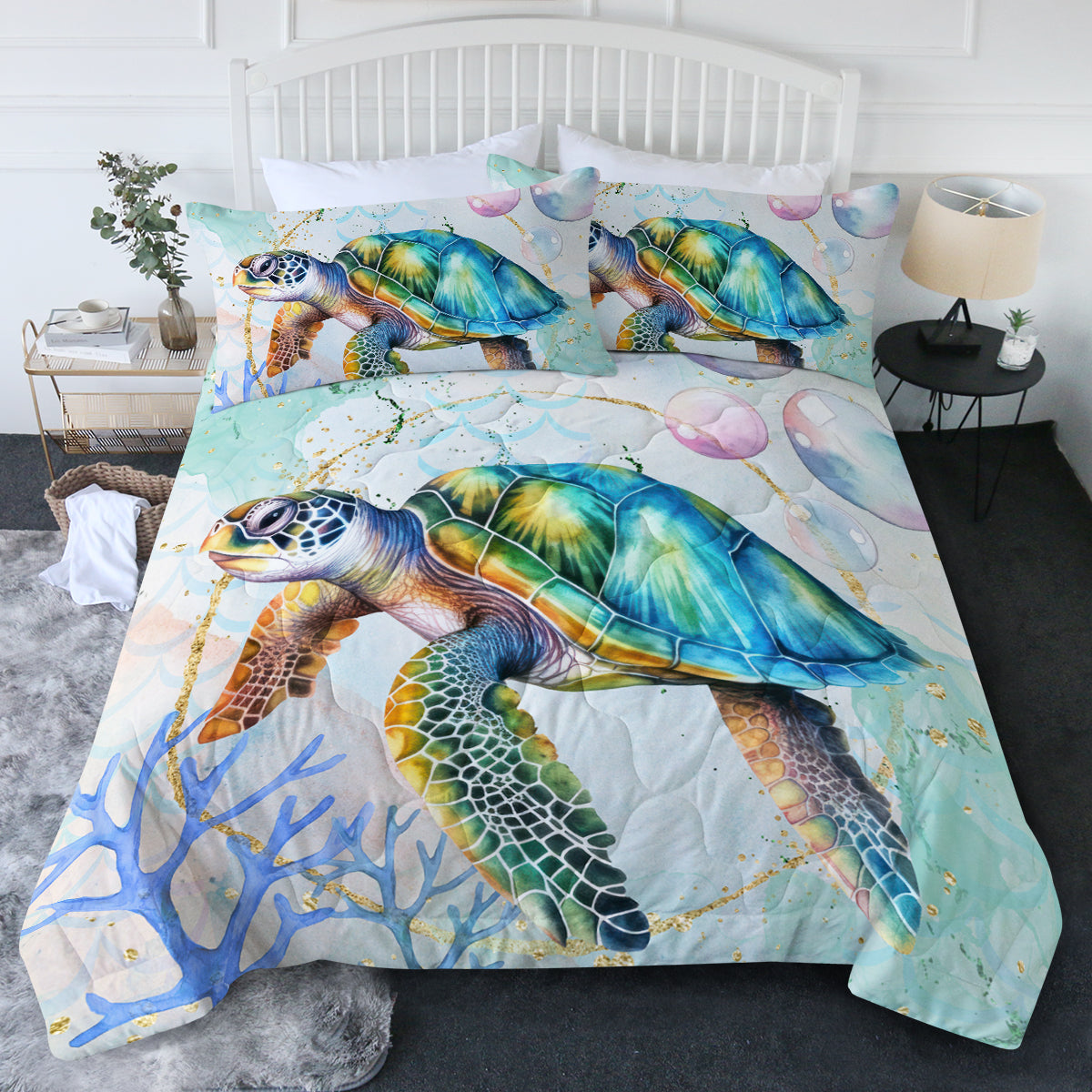 Dreamy Sea Turtle Comforter Set - Ocean Themed Bedding for Kids & Teens - Perfect for Beach House Decor, Underwater Nursery, or Coastal Themed Bedroom