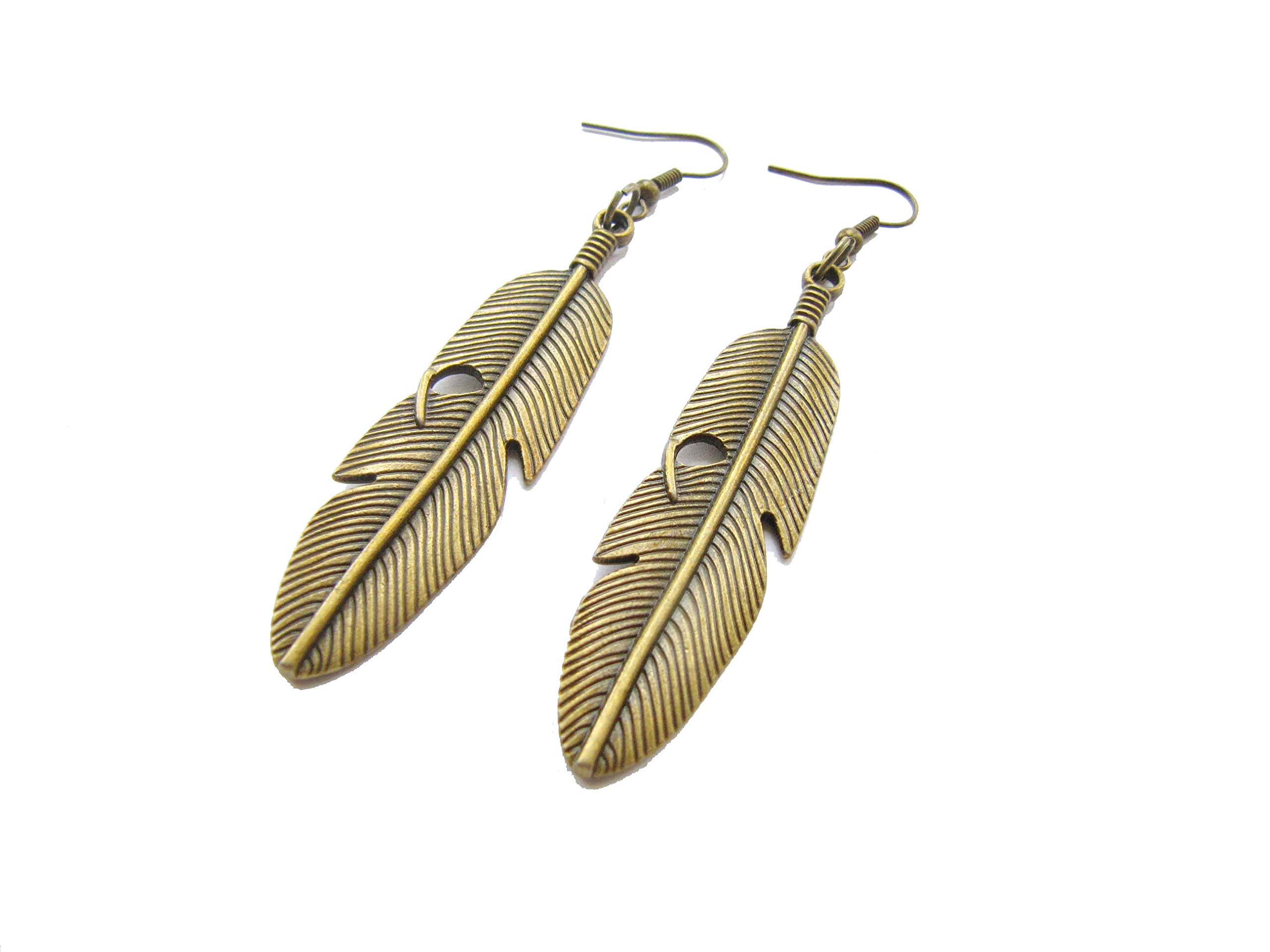 Vintage Bronze Feather Earrings for Women - Handmade Leaf Charm Dangle Earrings - Boho Chic Jewelry for Parties, Weddings & Everyday Wear