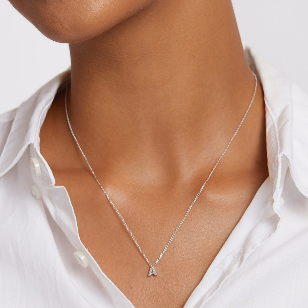Diamond Letter A Necklace in Sterling Silver - Elegant Initial Jewelry for Women, Perfect for Gifts, Anniversaries & Everyday Wear