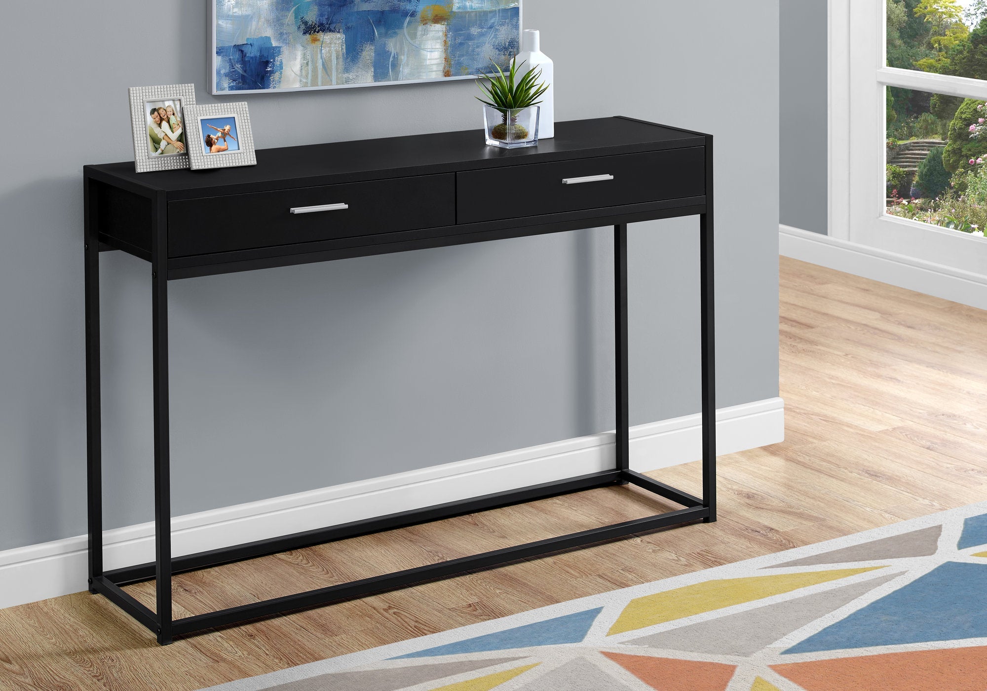 48L Black Metal Hall Console Table - Modern Accent Table for Entryway, Living Room & Bedroom - Stylish & Functional Home Decor
