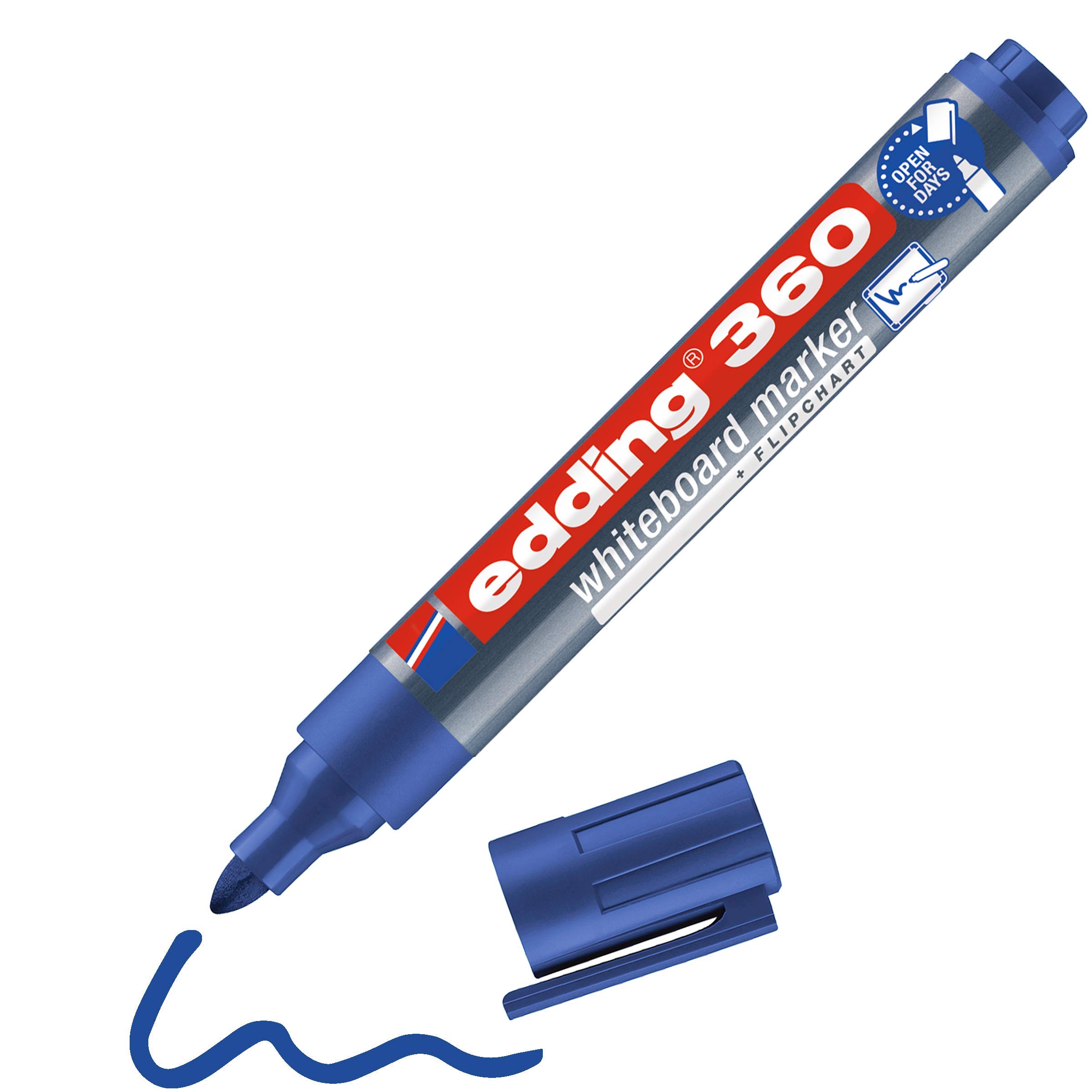 edding 360 Whiteboard Marker - Blue Refillable Dry Erase Marker with 1.5-3mm Round Tip - Perfect for Whiteboards, Flip Charts, Memo Boards & Sketch Notes - Ideal for Office Meetings, Classroom Teaching & Home Organization
