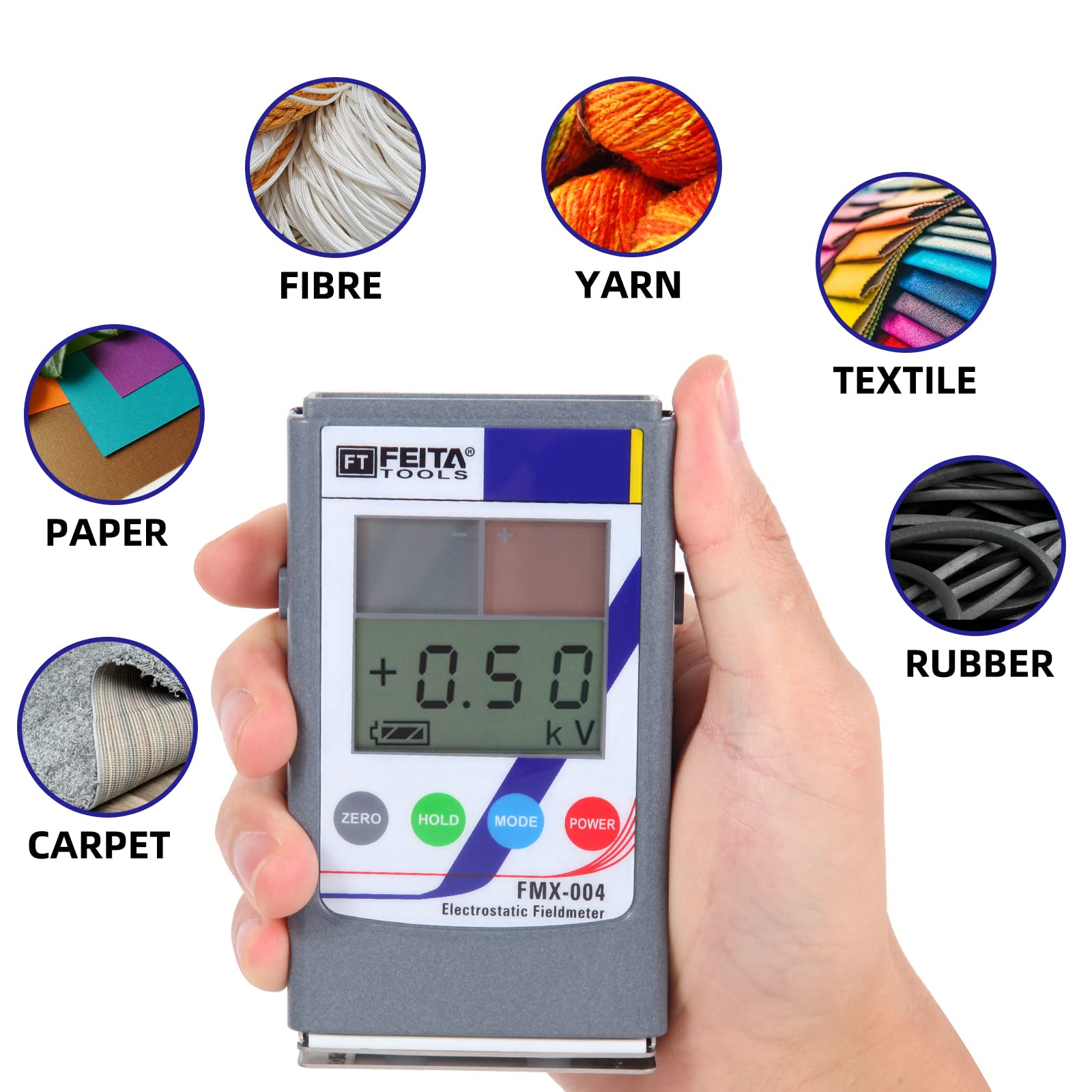 FEITA Upgraded Handheld Electrostatic Field Meter 0-30KV - Portable ESD Tester for Static Electricity Detection on Textile, Fiber, Paper, Rubber & Plastic - Ideal for Industrial Safety, Quality Control & Laboratory Measurements