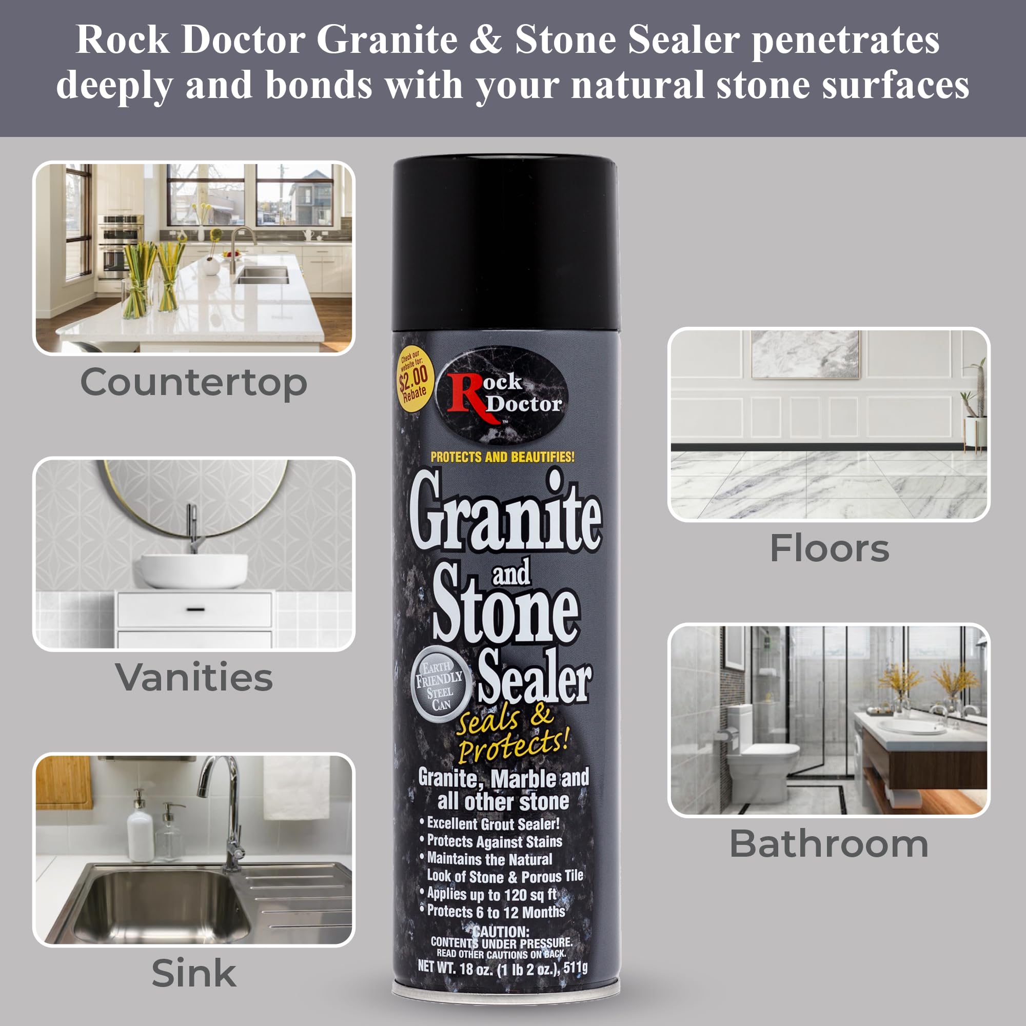 Rock Doctor Granite Sealer - Water-Based Stain Protection for Marble, Stone & Tile Countertops | Streak-Free Finish | Indoor & Outdoor Use | 4-Pack | Perfect for Kitchen, Bathroom & Outdoor Stone Surfaces