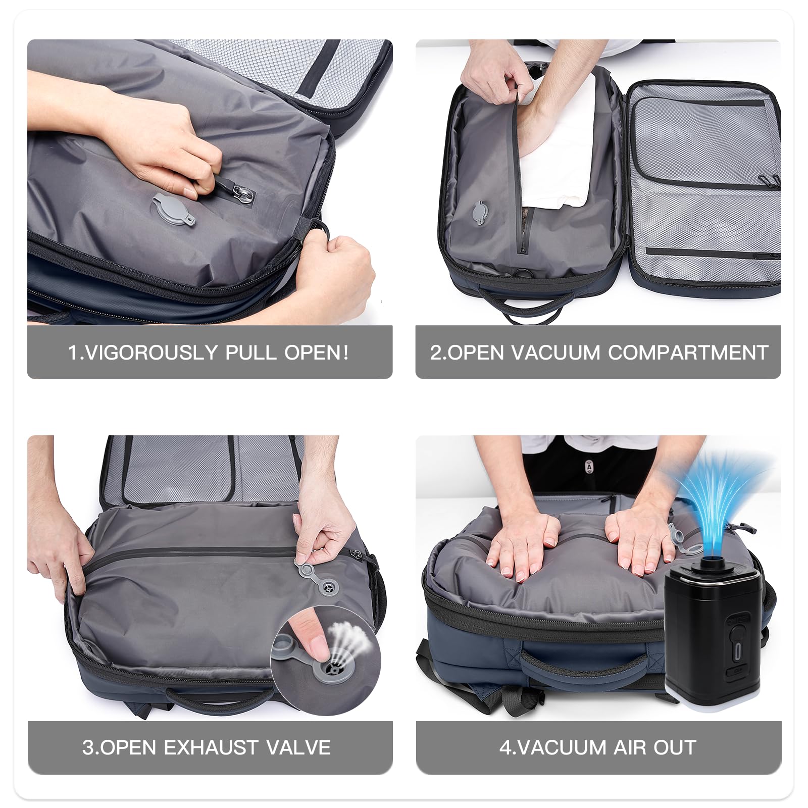 BANGE Anti-Theft Vacuum Compression Travel Backpack - Expandable Air Pump Backpack for Airplane, Business & Outdoor Adventures | Water-Resistant Carry-On Luggage for Commuters & Frequent Flyers