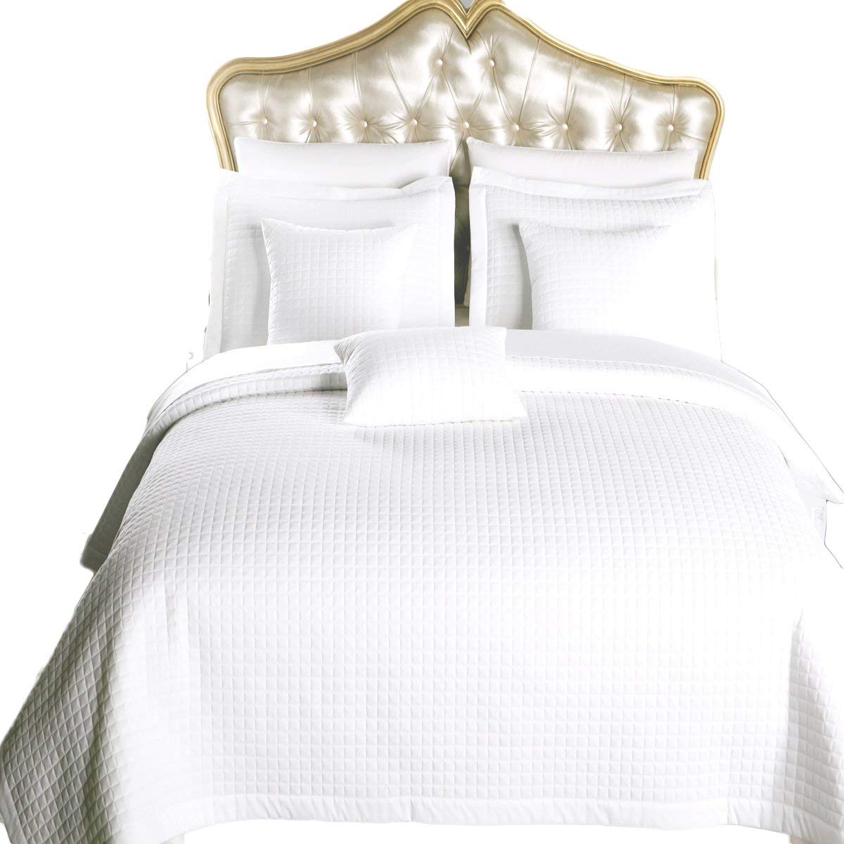 Royal Hotel Bedding Quilt Set 7-Piece King Size - Luxury Checkered Bedspread, Coverlet & Sheet Set in White - Perfect for Guest Rooms, Master Bedrooms & Cozy Home Decor