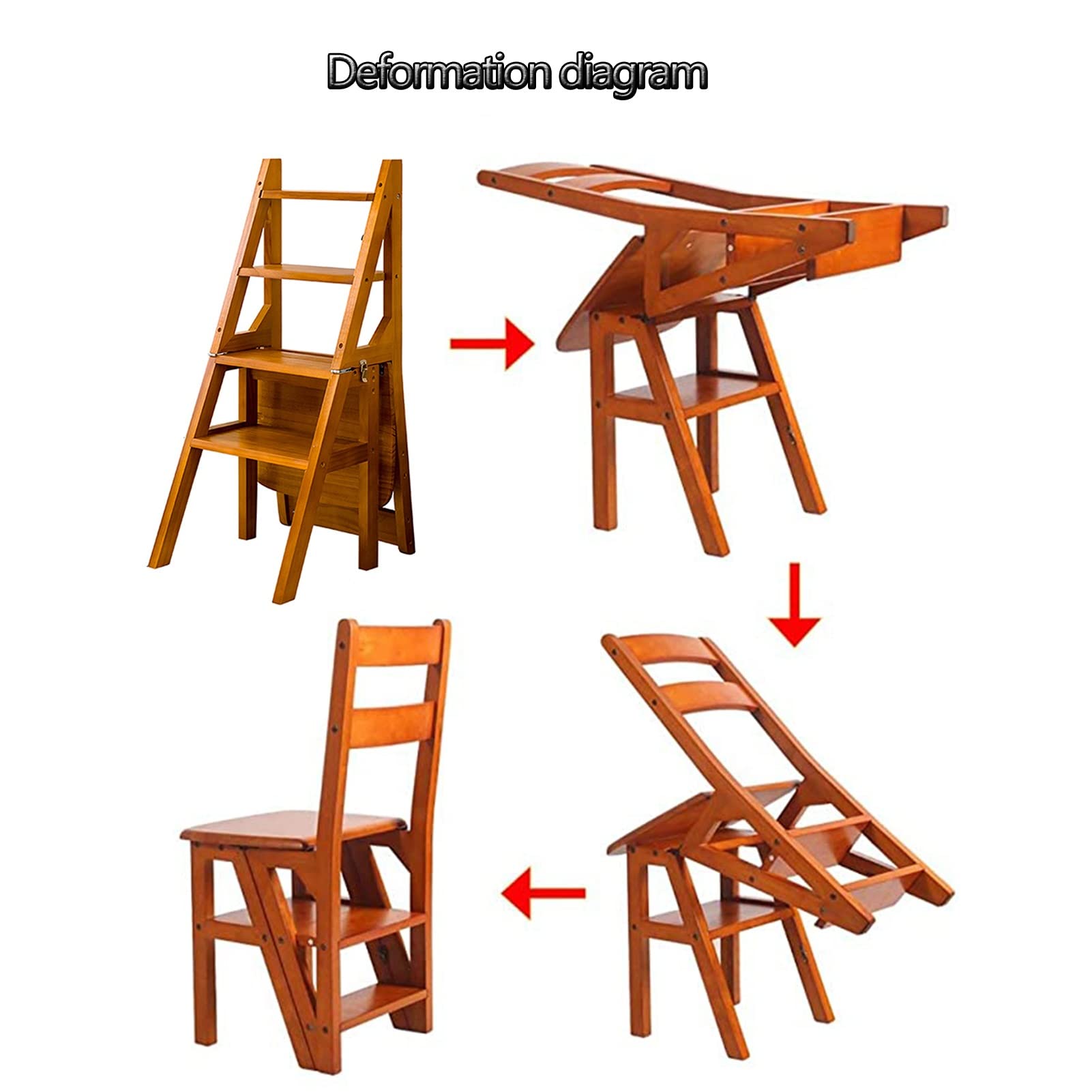 Foldable Wooden Step Stool Chair with Scissor Ladder - Multi-Functional Folding Library Stool for Kitchen, Office & Home Use - Perfect for Reaching High Shelves & Storage Spaces