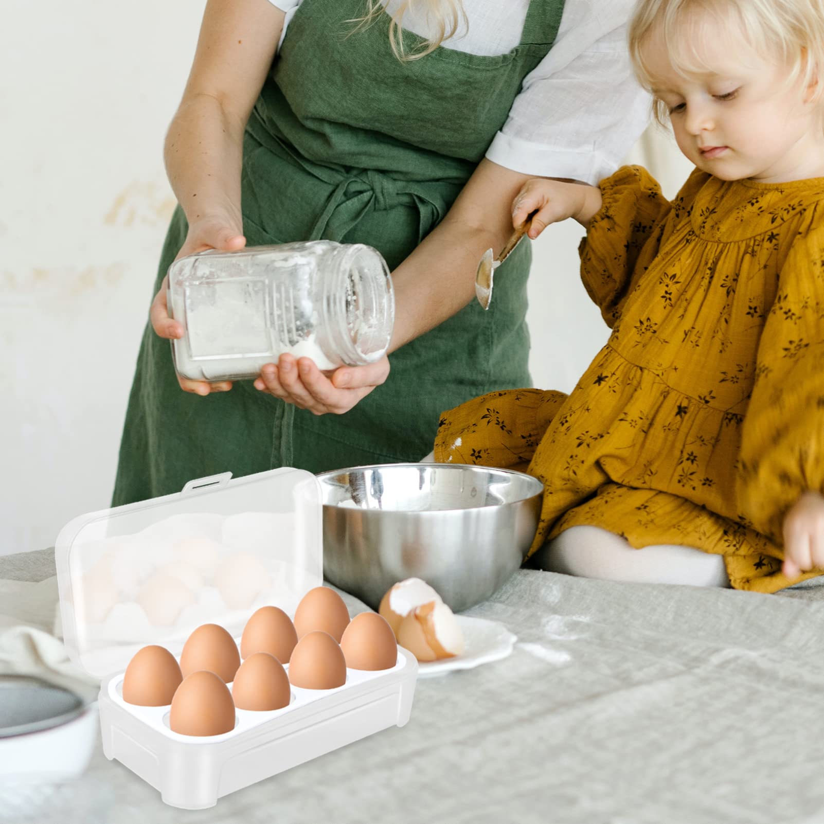 Angoily 8-Compartment Egg Storage Container with Lid - White Fridge Organizer for Eggs, Deviled Egg Tray & Refrigerator Food Drawer | Perfect for Kitchen Organization, Camping & Travel