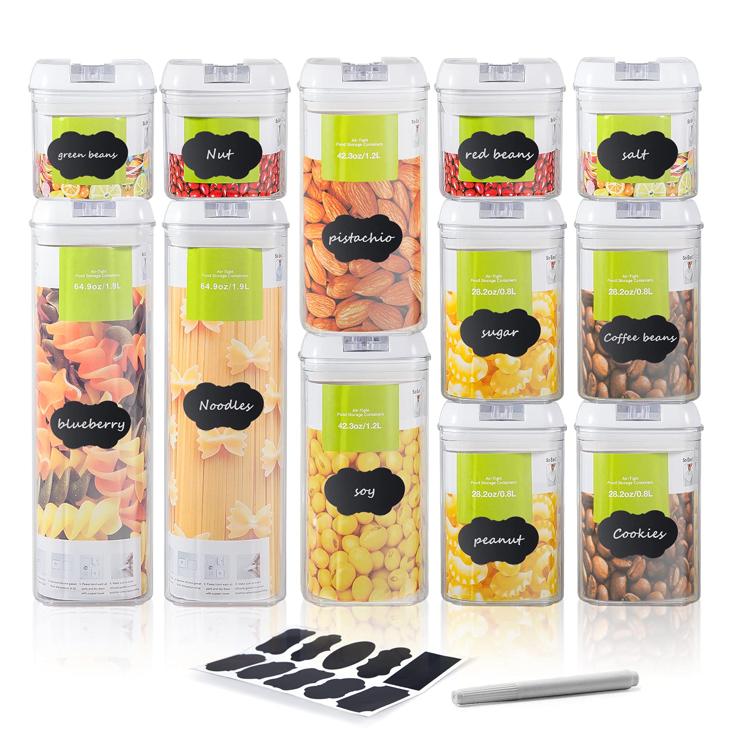 DYRABREST 12-Piece Airtight Food Storage Containers Set - Clear Plastic Kitchen & Pantry Organization for Cereal, Sugar, Flour, Snacks & Baking Supplies | Perfect for Meal Prep, Leftovers & Dry Food Storage