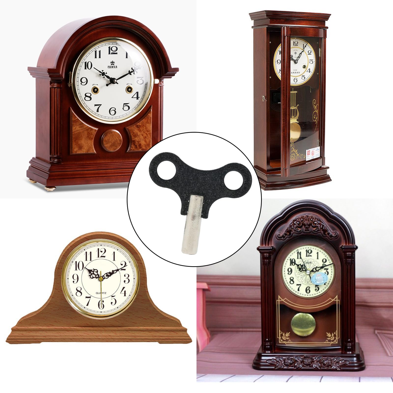 Yueton 2-Pack Antique Floor Clock Winding Keys - Heavy Duty Metal Clock Repair Kit with Winding Chain - Perfect for Grandfather Clock, Mantel Clock & Vintage Timepiece Maintenance