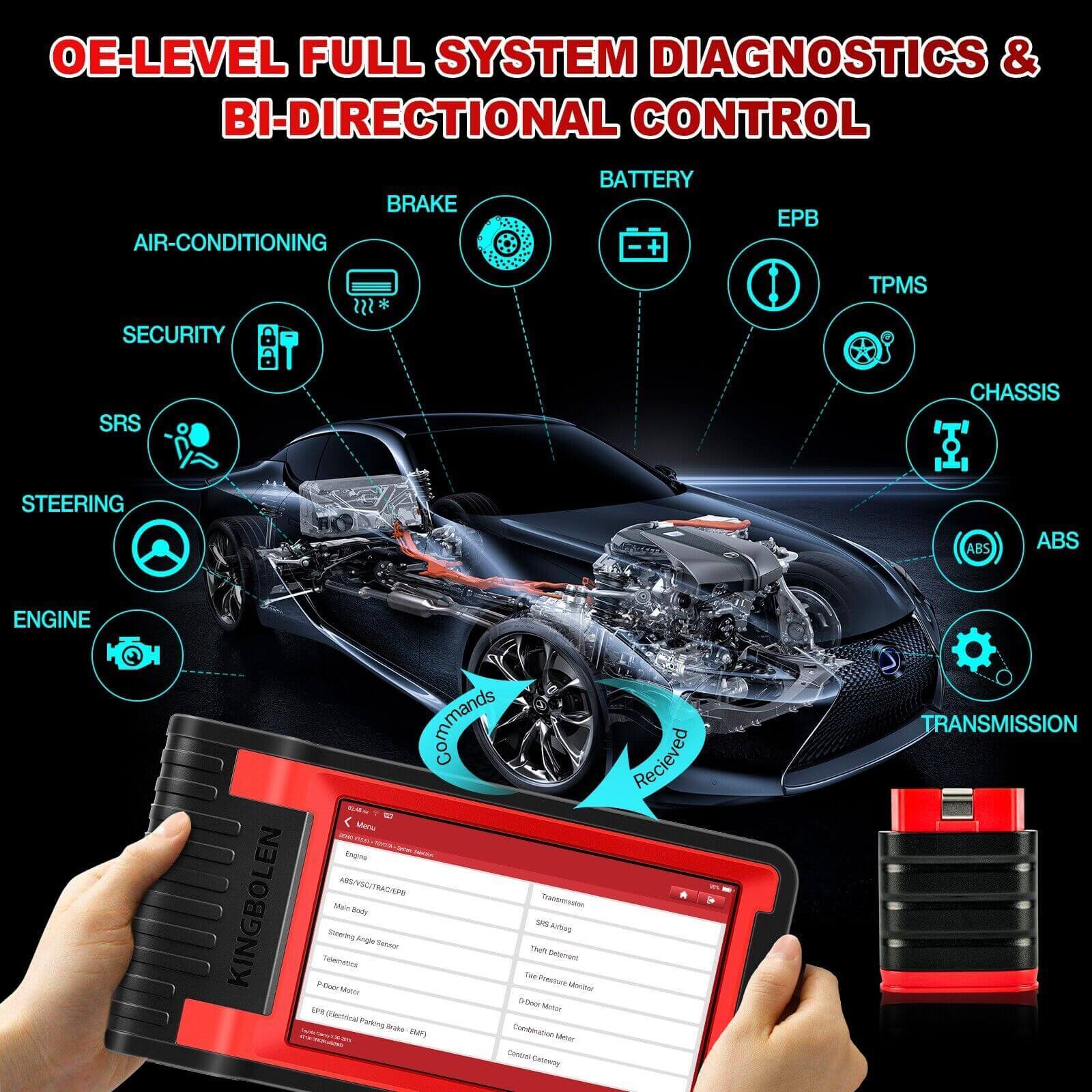 2025 KINGBOLEN K8 IMMO All System Car Diagnostic Tool - OBD2 Scanner with Key Programming, ECU Coding & Anti-Theft Functions | 24 Reset Services + 2 Years Free Updates | Perfect for Auto Repair Shops & DIY Mechanics