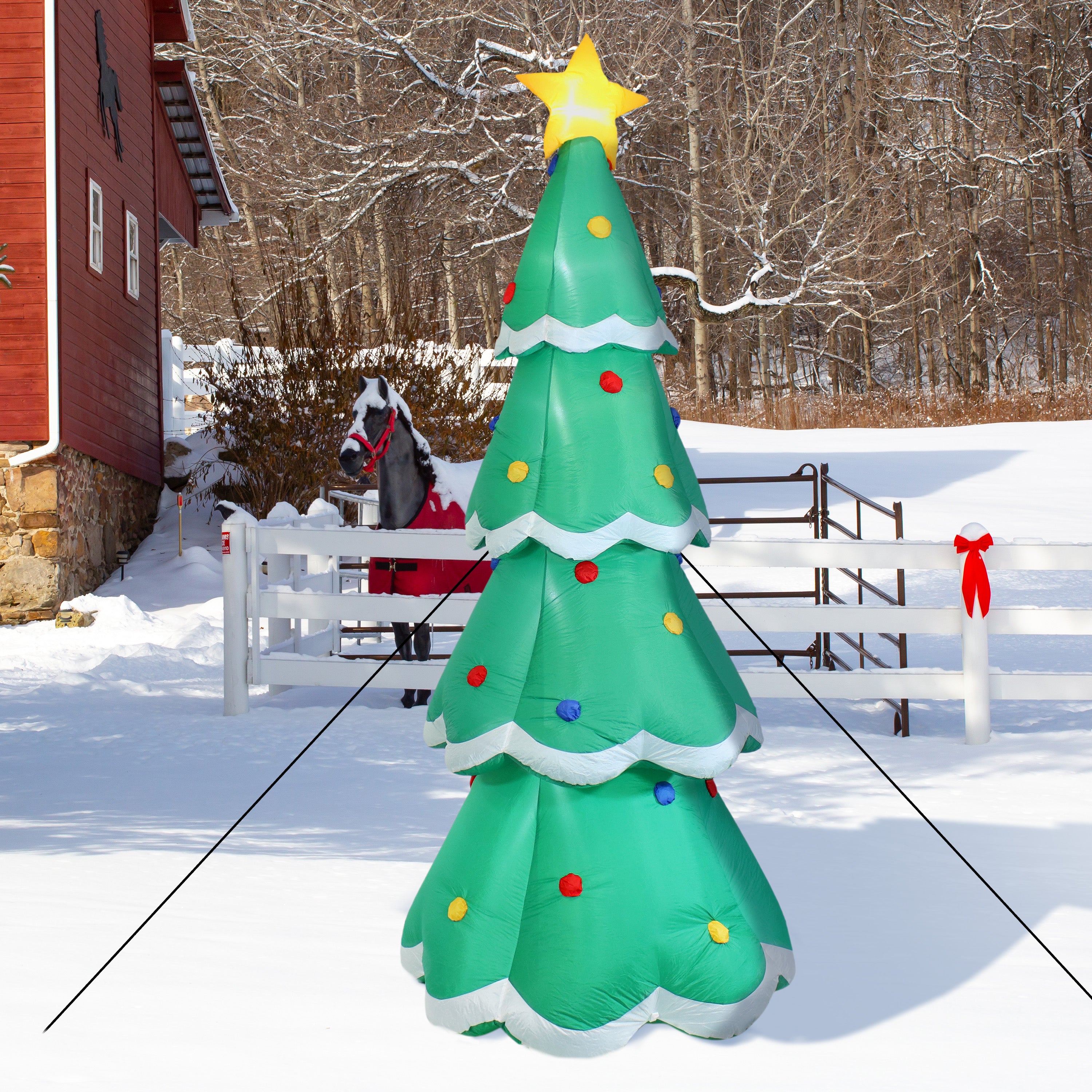 9.5ft Pre-Lit Inflatable Christmas Tree Outdoor Decor - Sunnydaze Holiday Yard Decoration for Christmas, Xmas Party & Winter Festival Decorations