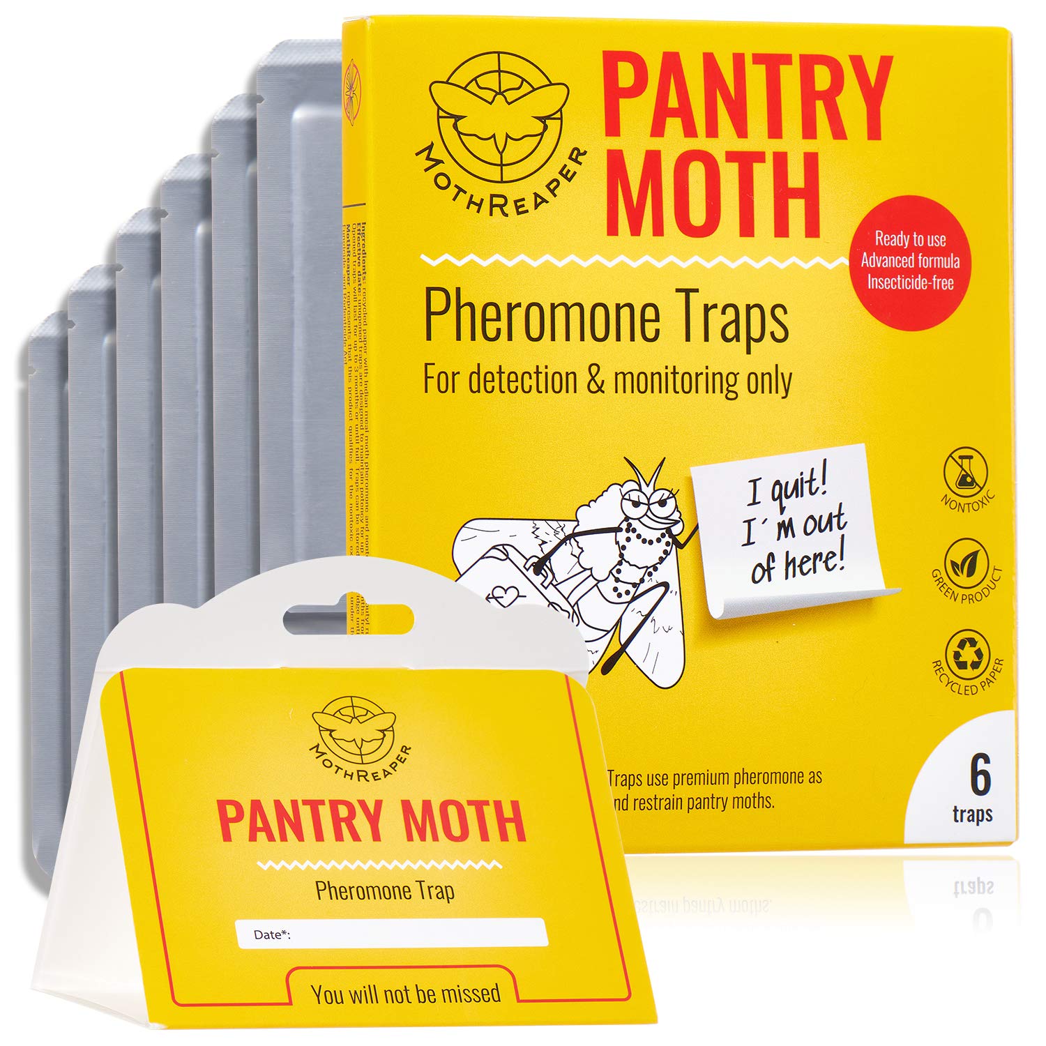 6-Pack Pantry Moth Traps with Pheromones - Effective Glue Traps for Indian Meal Moths, Food Moths & Cupboard Pests | Non-Toxic Kitchen & Pantry Protection for Homes & Restaurants | Ideal for Grain Storage, Spice Cabinets & Pet Food Areas