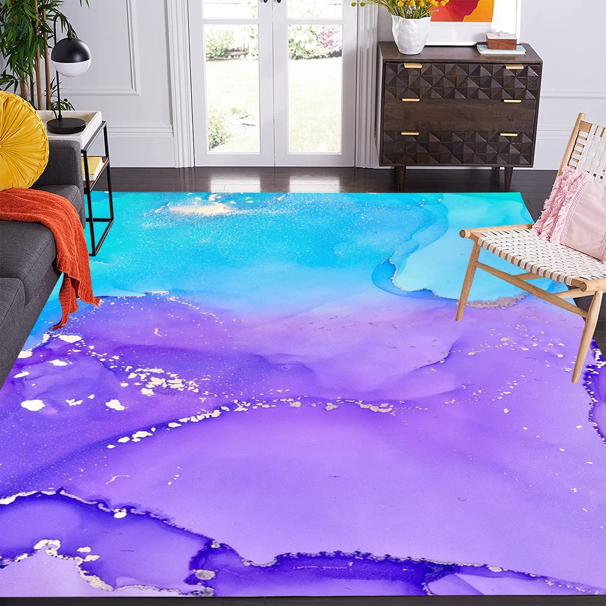 Teal Purple Modern Abstract Washable Area Rug 6x9 - Soft Non-Slip Indoor Outdoor Carpet for Bedroom, Living Room, Dining Room, Playroom, Home Office - Boho Chic Aesthetic Floor Rug for Cozy Decor