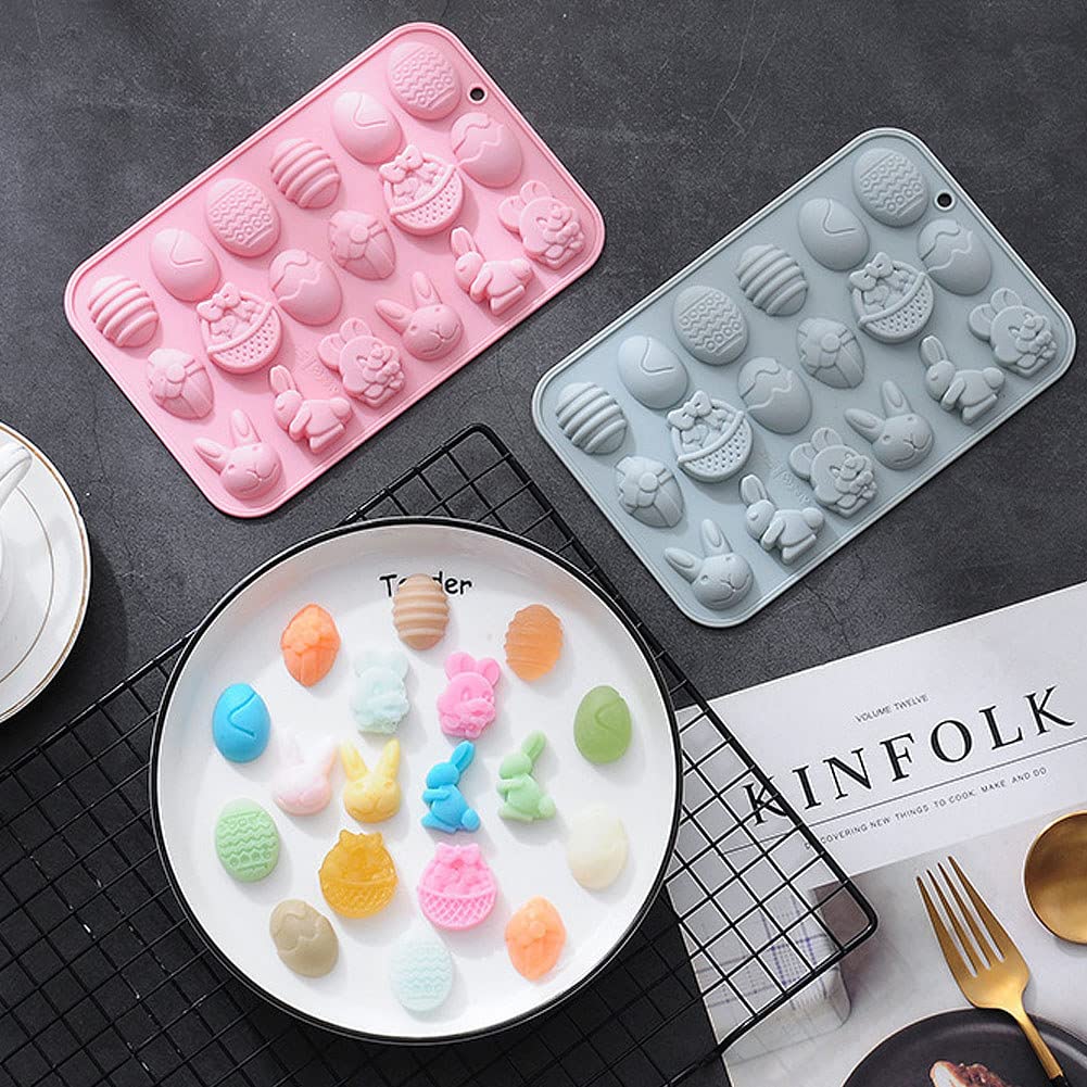 2PCS Easter Egg Silicone Mold Set - Bunny Chocolate Molds, Egg Shaped Baking Pan for Resin Cake, Candy & DIY Treats - Perfect for Easter Party Decorations & Holiday Baking