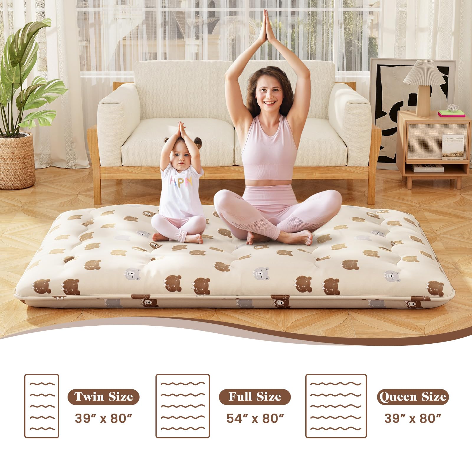 Giantex 4 Inch Japanese Floor Futon Mattress with Washable Cover & Storage Bag - Foldable Roll Up Tatami Mat for Camping, Dorm, Kids Room, Guest Bed - Portable Sleeping Pad for Indoor & Outdoor Use