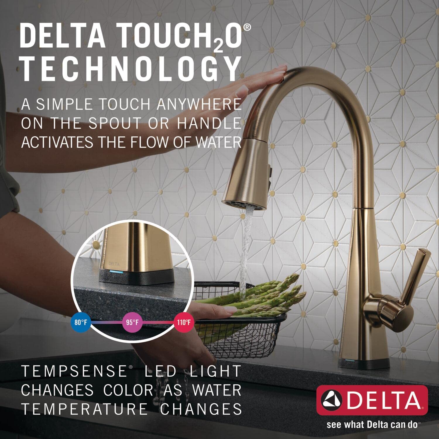 Delta Faucet Lenta Gold Touch Kitchen Faucet with Pull Down Sprayer - Touch2O Technology, Champagne Bronze 19802TZ-CZ-DST | Modern Kitchen Sink Faucet for Easy Cooking & Cleaning