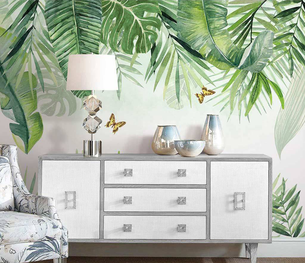 Jungle Leaves Wallpaper Murals - Tropical Botanical Peel & Stick Wall Decals for Living Room, Bedroom, Nursery | Easy to Install & Removable