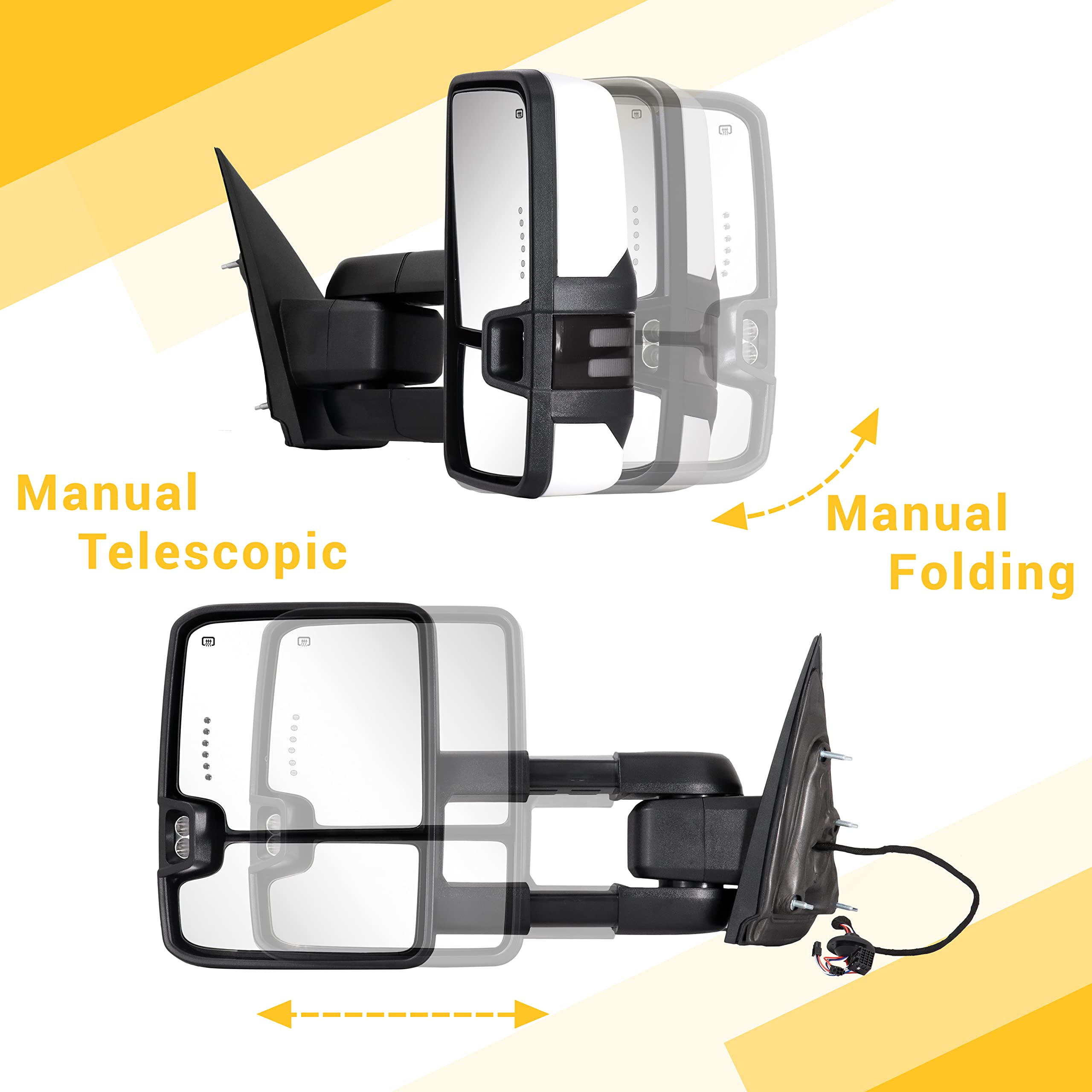 Sanooer Painted White Towing Mirrors with Dynamic Turn Signal & Heated Glass - Compatible with 2014-2018 Chevy Silverado & GMC Sierra Trucks - Perfect for Enhanced Visibility & Safe Towing