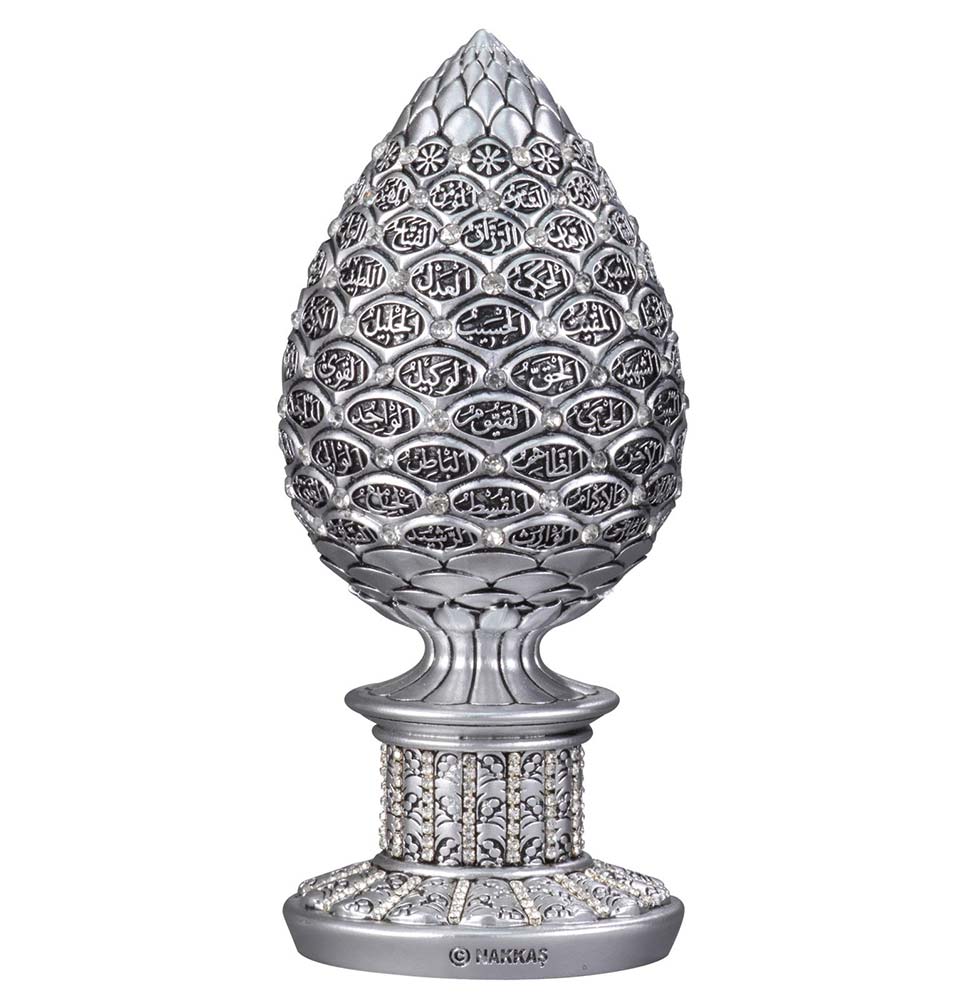 99 Names of Allah Silver Egg Table Decor - Islamic Home Decor & Gift Idea for Ramadan, Eid, Wedding - Perfect for Prayer Room, Living Room, or Office Desk
