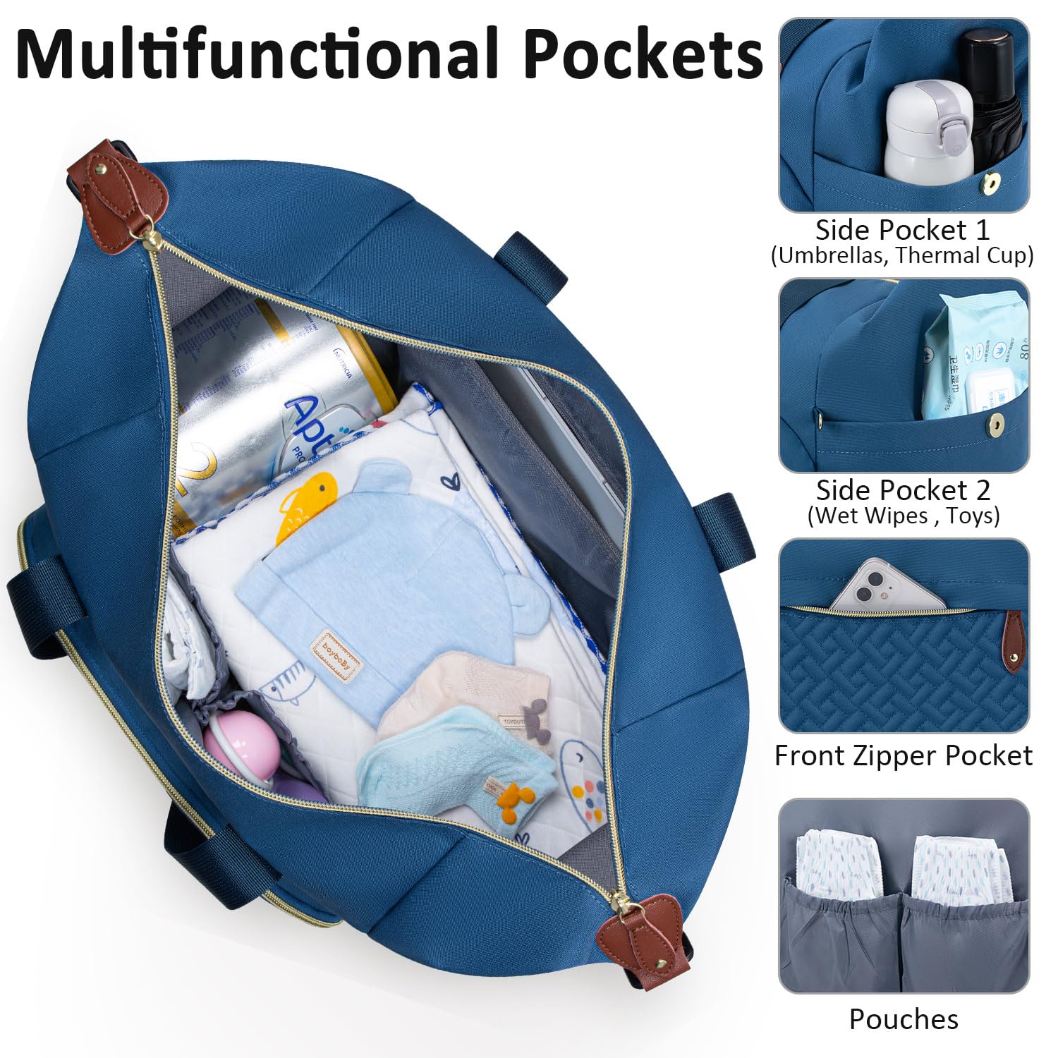 Stylish Blue Diaper Bag Tote for Moms & Dads - Large Baby Travel Bag with Pacifier Case & Multiple Pockets - Perfect for Hospital Visits, Daycare & Family Outings