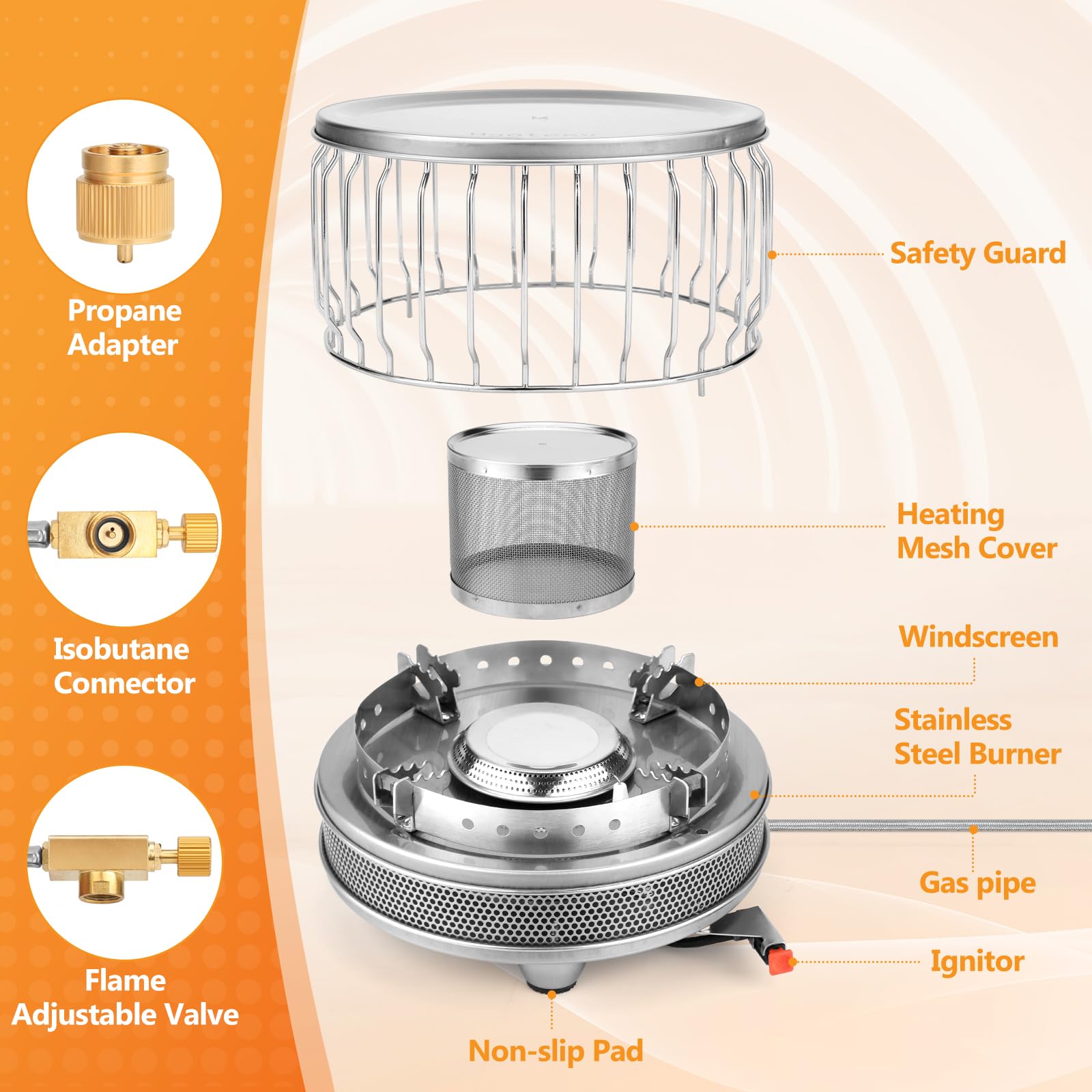 Portable 13,500 BTU Outdoor Propane Heater for Camping Tents - 2-in-1 Gas Stove with Windscreen - Perfect for Winter Camping, Hiking, Ice Fishing & Indoor Outdoor Heating