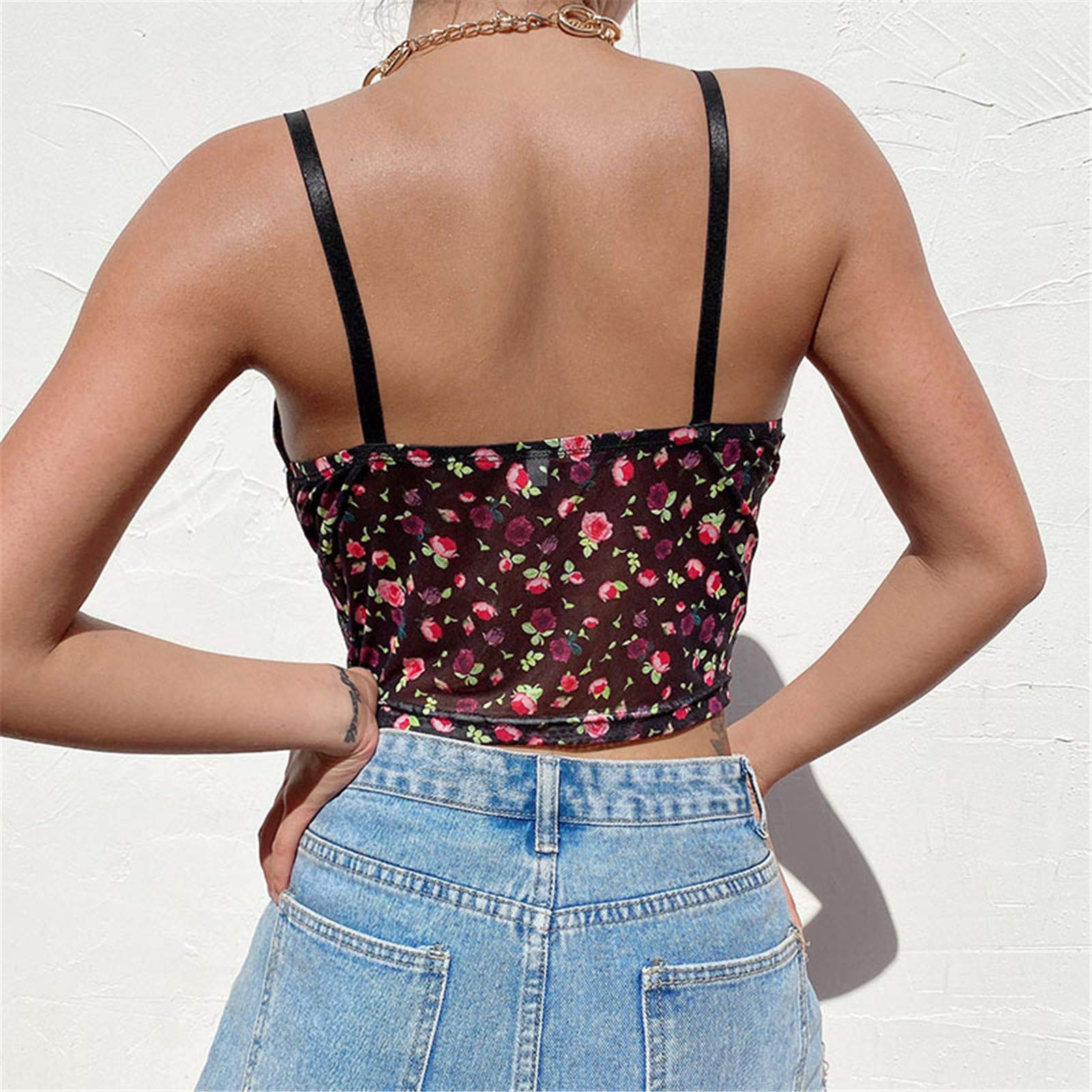 Y2K Women's Sexy Mesh Camisole - V-Neck Lace Trim Sleeveless Backless Sling Top for Summer | Perfect for Beach, Party & Night Out