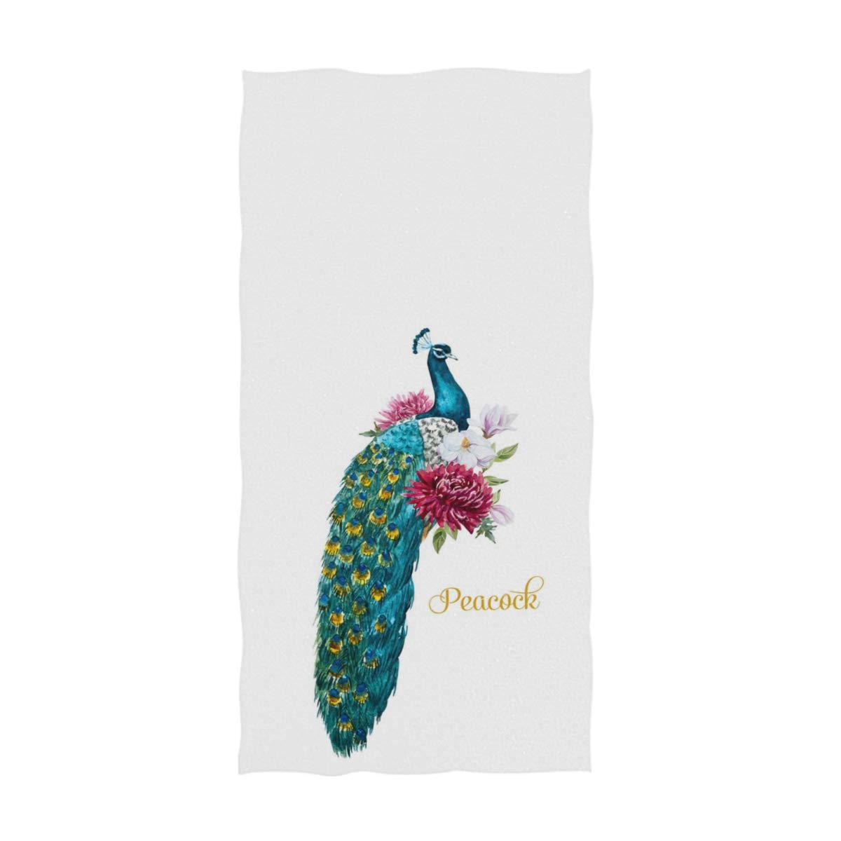 Elegant Peacock Floral Print Soft Large Bath Towels - 16x30 Inches, White - Perfect for Bathroom, Hotel, Gym & Spa Decor