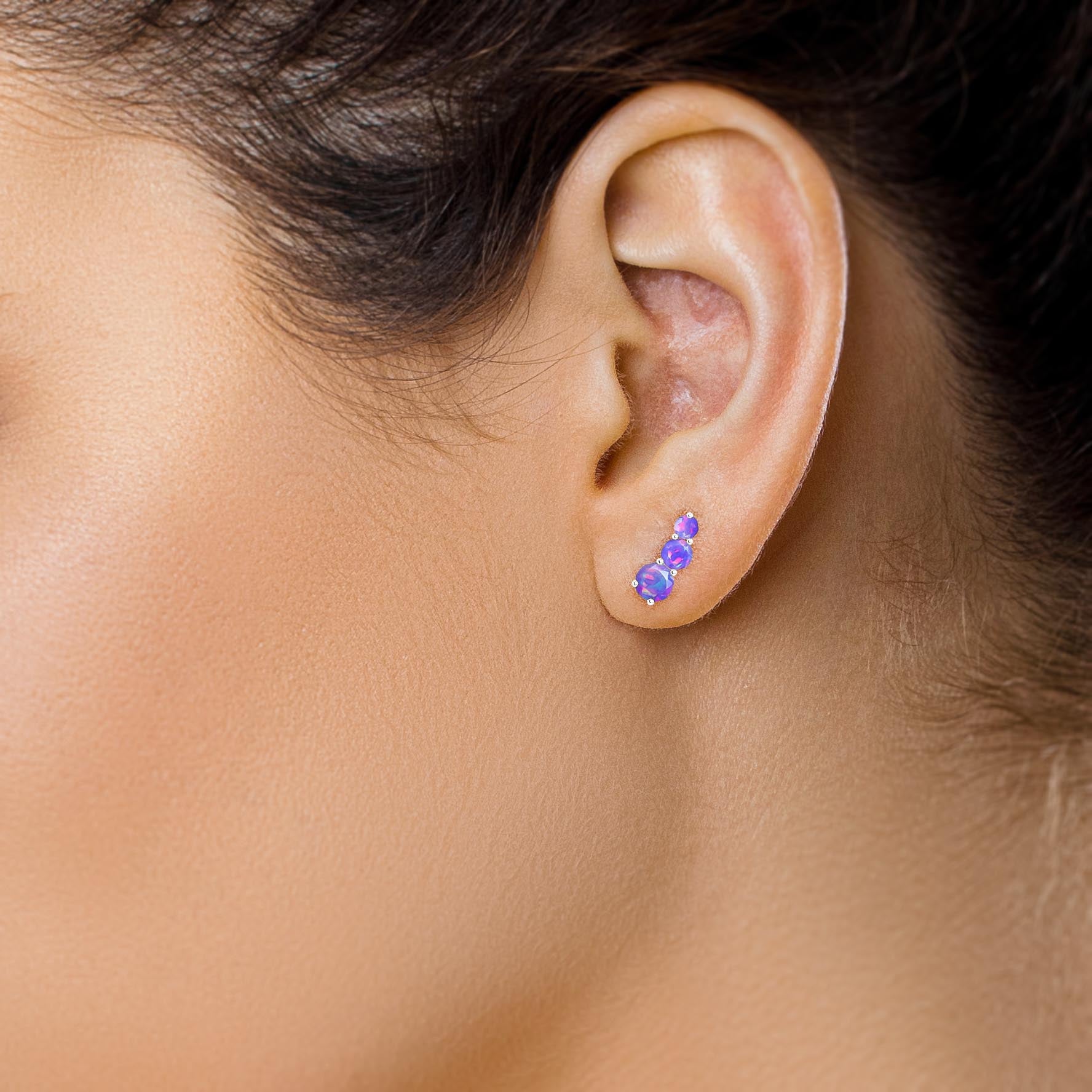 Lavender Opal Three Stone Stud Earrings – Elegant Purple Gemstone Jewelry for Women | Perfect for Weddings, Parties & Everyday Wear