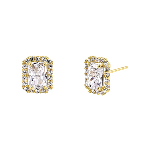 14K Yellow Gold Radiant Halo CZ Stud Earrings for Women - Sparkling Cubic Zirconia Jewelry Gift for Anniversary, Birthday & Special Occasions